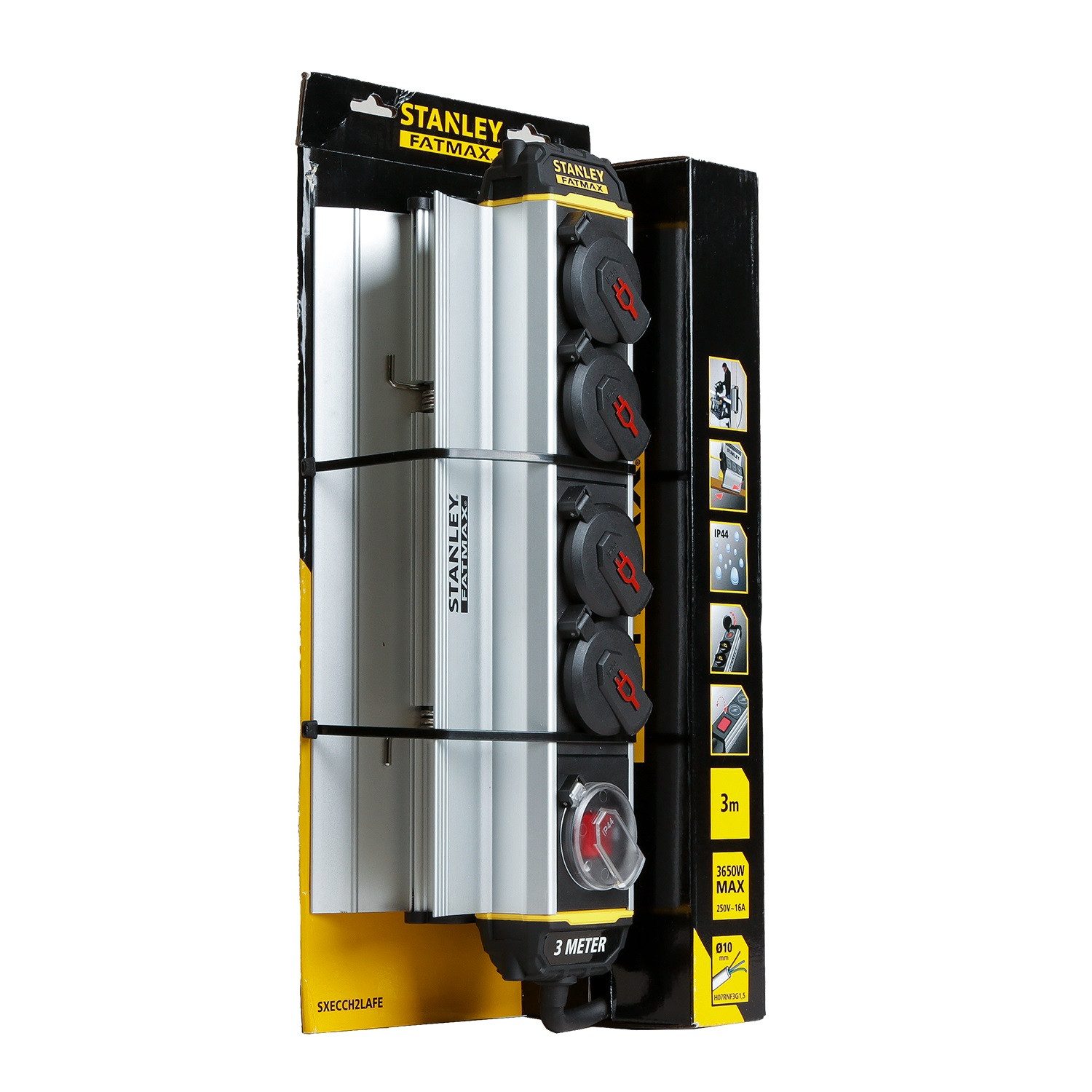 STANLEY ALU Mehrfachstecker 4-Fach Klemme Schalter Mehrfachsteckdose (IP44), Steckdosenleiste IP44 mit Schalter Mehrfachsteckdose Steckerleiste 3m – Bild 5 von 5