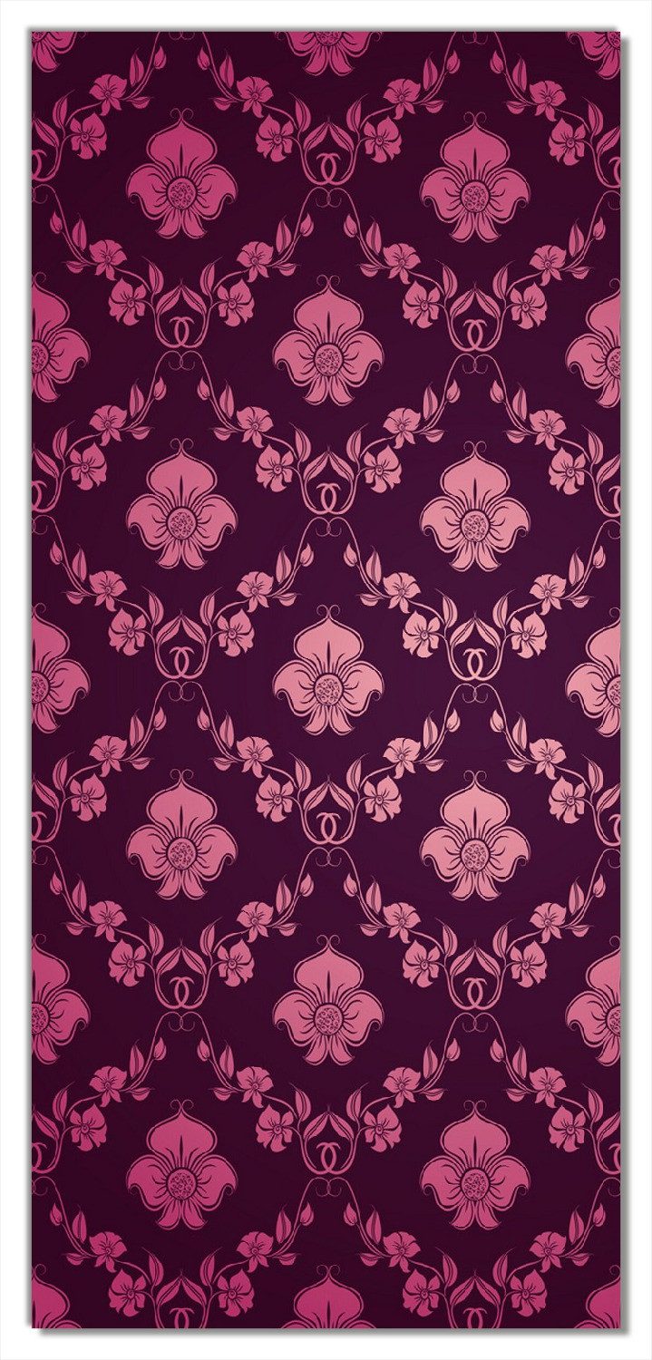 Wallario Türtapete Blumenmuster Damast in pink lila, glatt, ohne Struktur