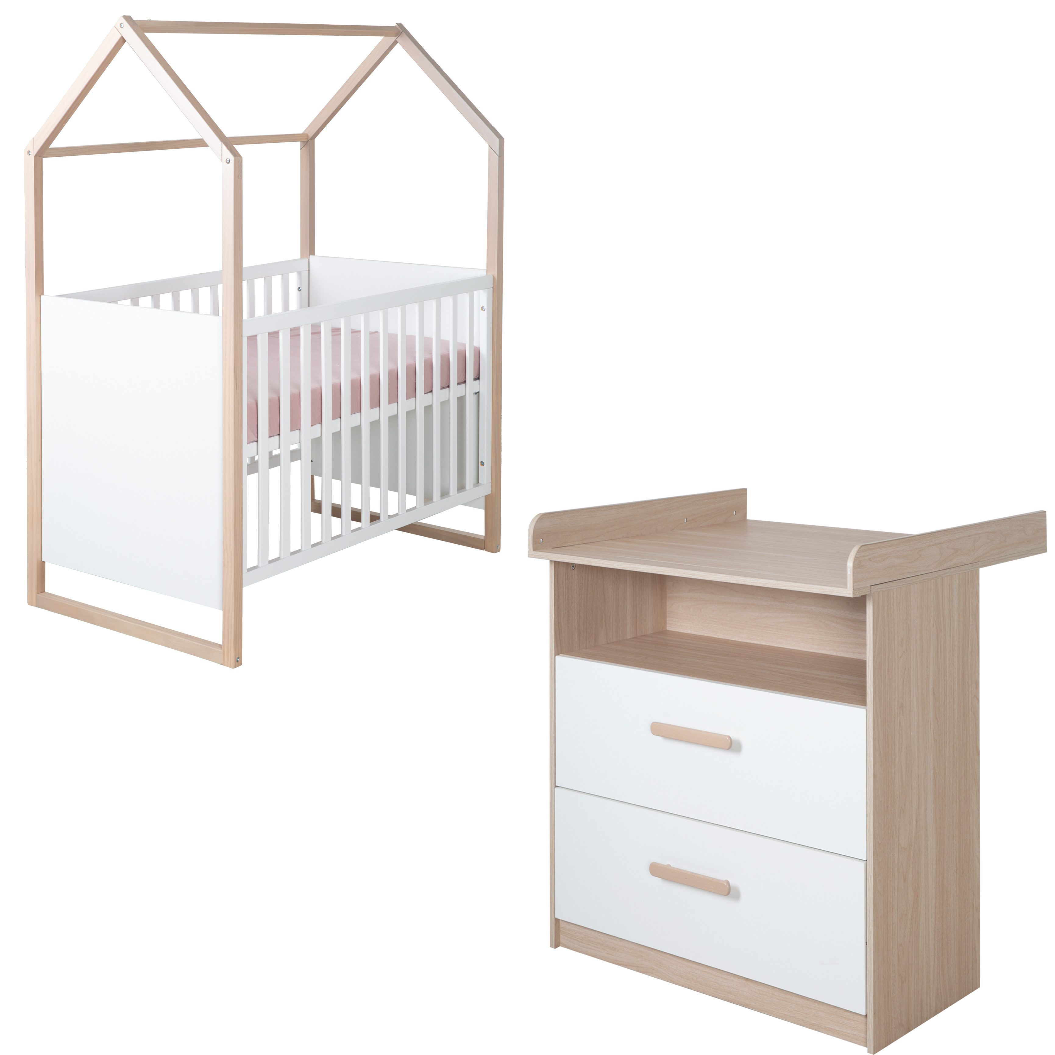 roba® Babymöbel-Set Cabane - modernes Babyzimmer Hausoptik, (Set (2-tlg), 2 günstig online kaufen