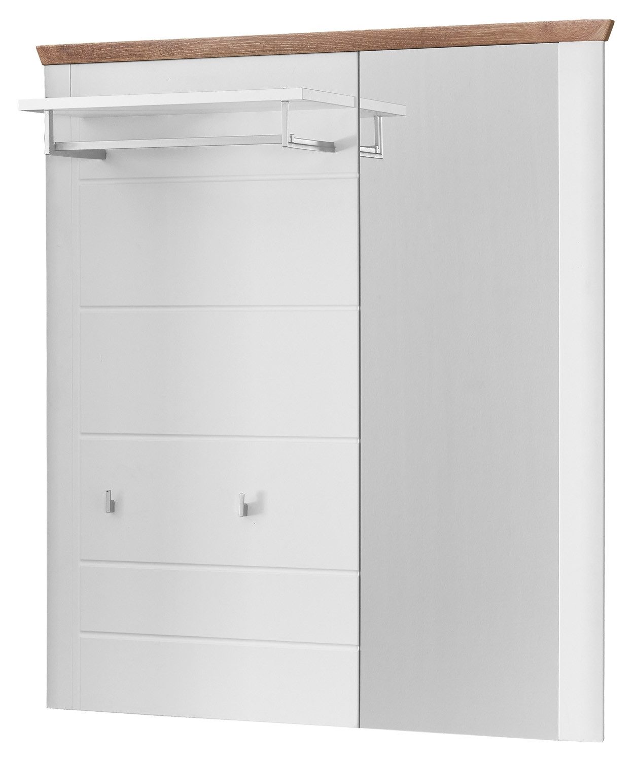 Vito Шкафыpaneel RECESS, Nox Eiche Dekor, Weiß, mit Spiegel, 1 Hutablage, 1 Kleiderstange, 2 Haken, B 125 x H 134 x T 32 cm