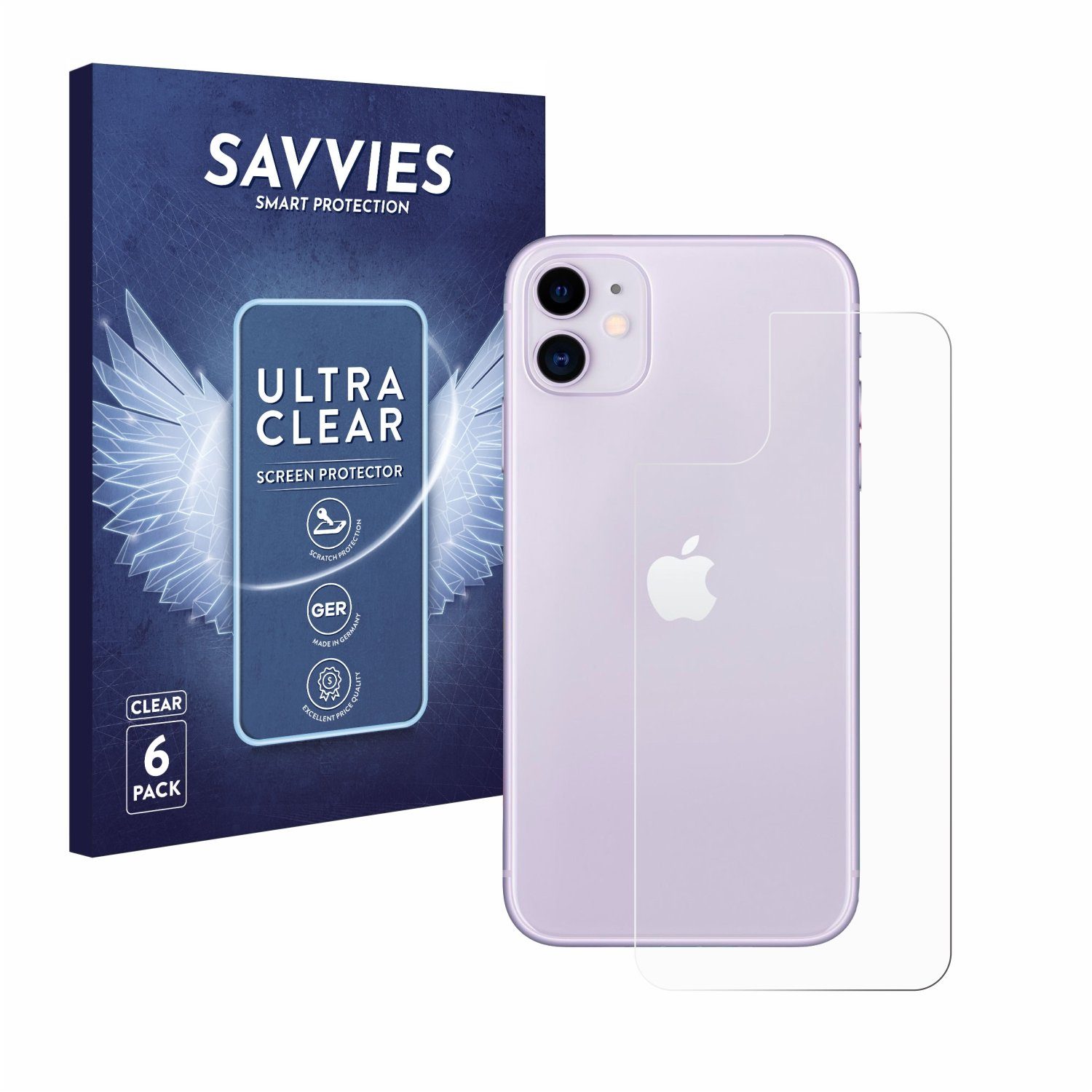 Savvies Schutzfolie für Apple iPhone 11 (Rückseite), Displayschutzfolie, 18  Stück, Folie klar
