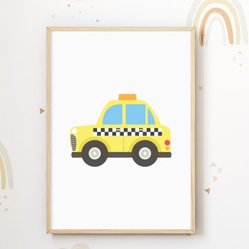Tigerlino Poster Krankenwagen Feuerwehr Polizei Taxi Autos 4er Set Kinderzimmer Bilder