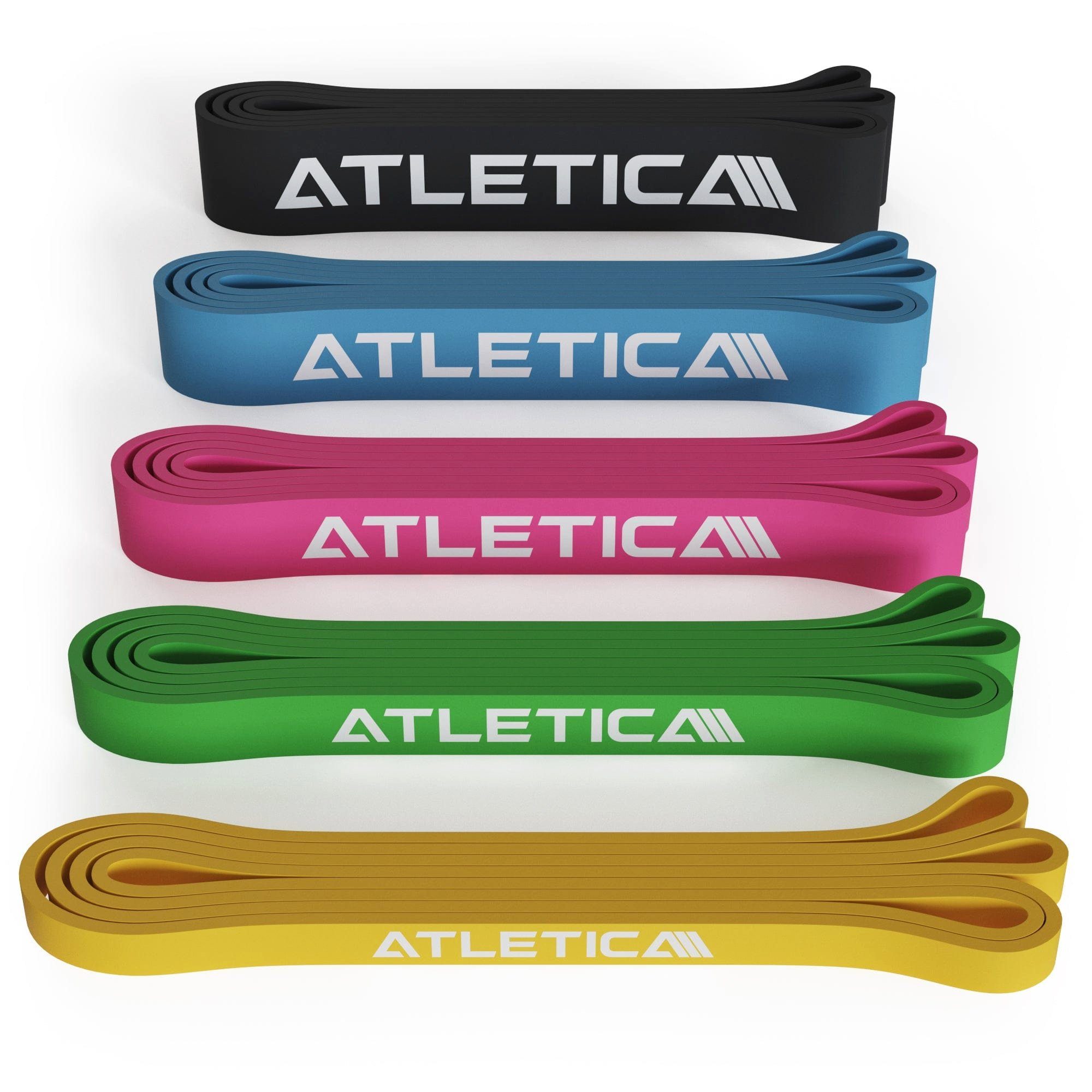 ATLETICA Resistance Bands, Volles Set Volles Set, Alle 5 Stärken, 100% Latex Fitnessband