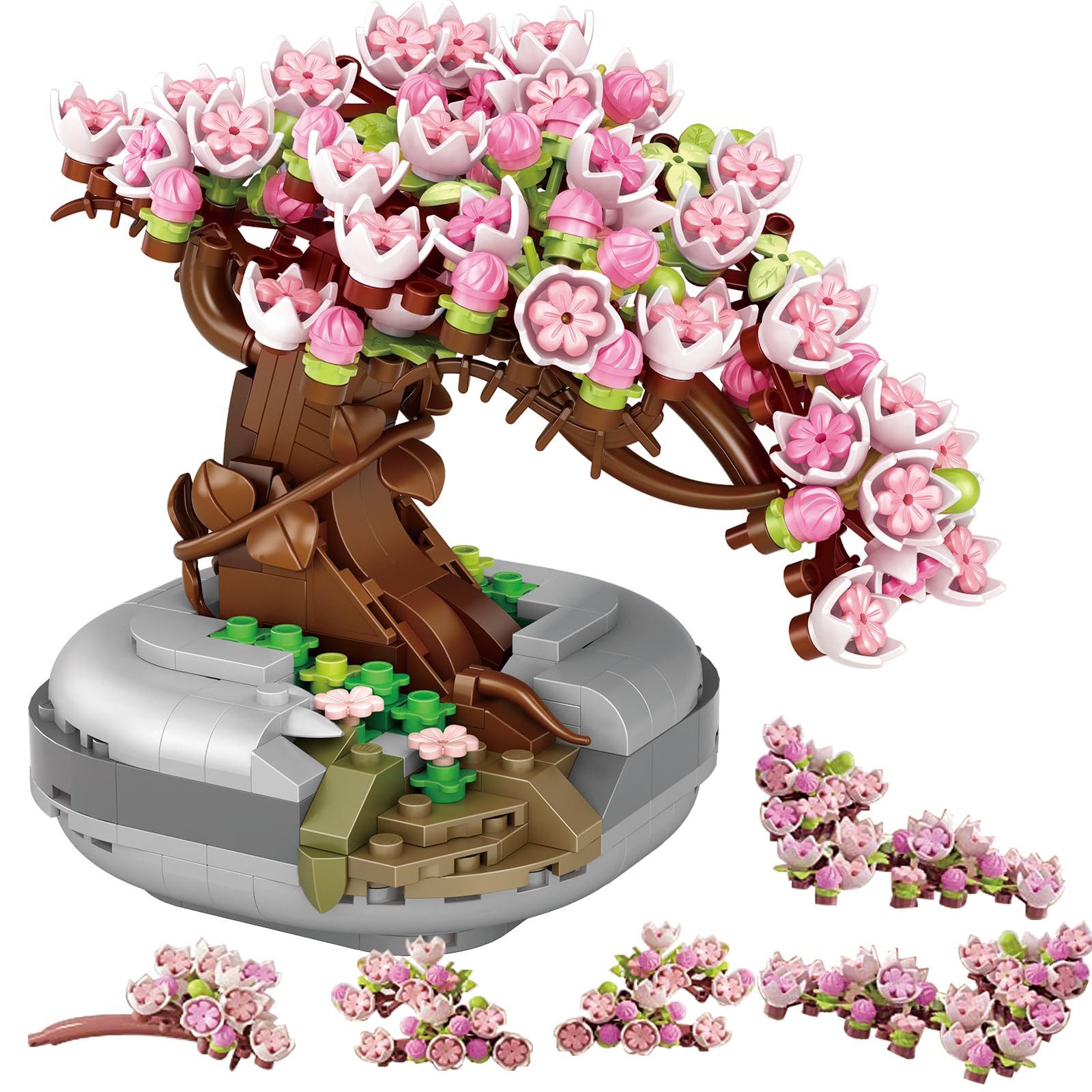 leben Kreativset Sakura-Baumspielzeug, Bonsai-Pflanzensammlung, Höhe 10 cm, (426-tlg., Spielzeugbausätze, Pflanzen und Blumen, nicht kompatibel mit LEGO), Heimdekoration, Geschenke für Mädchen und Kinder