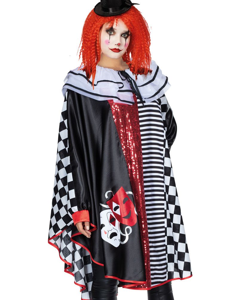 Karneval-Klamotten Kostüm Damen Pierrot Harlekin Narren Karnevalskostüm, Damenkostüm Frauenkostüm Clownsumhang Pierrotcape Fasching