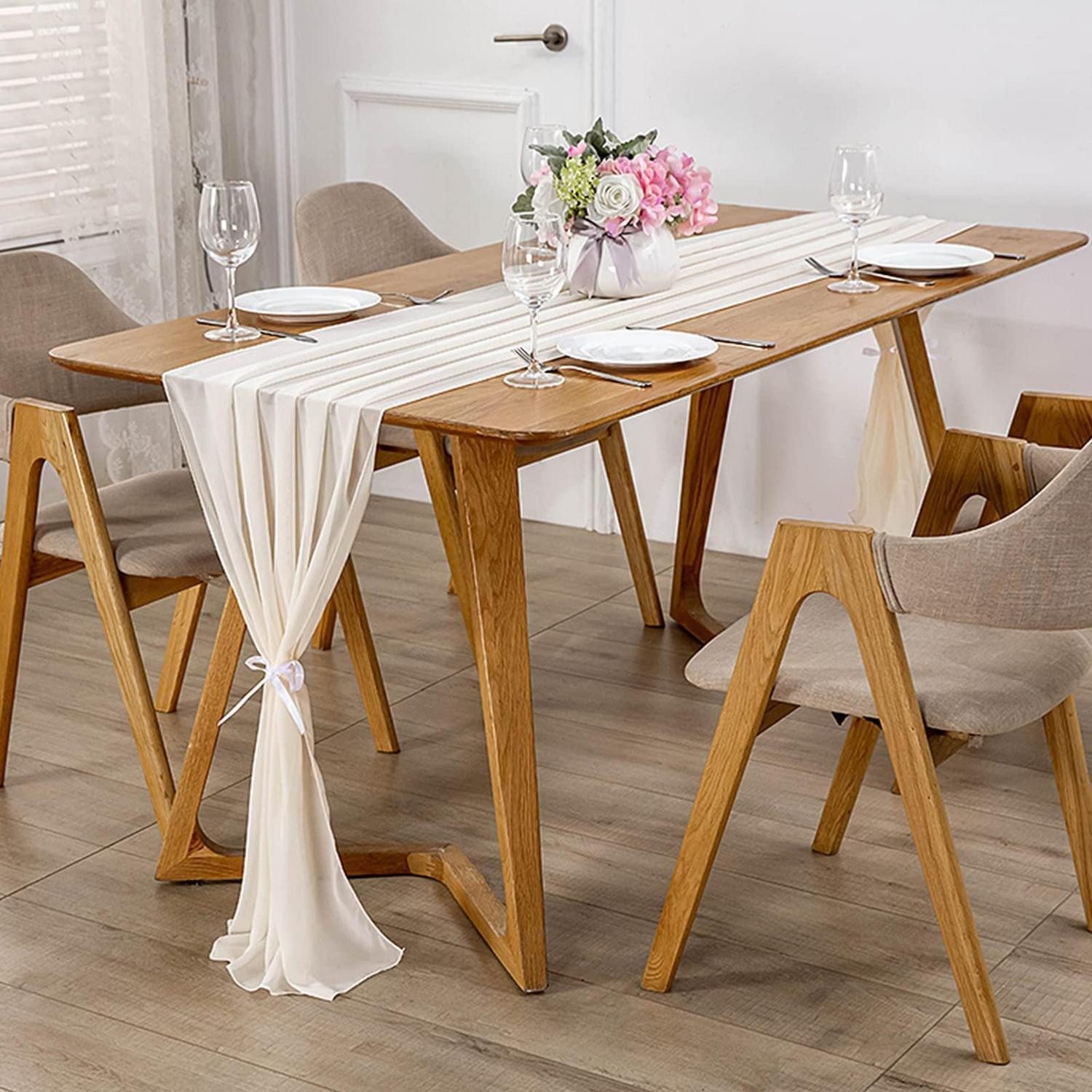 LuxusKollektion Tischläufer Tischläufer Chiffon Milchweiß 600x70cm 2 Stück