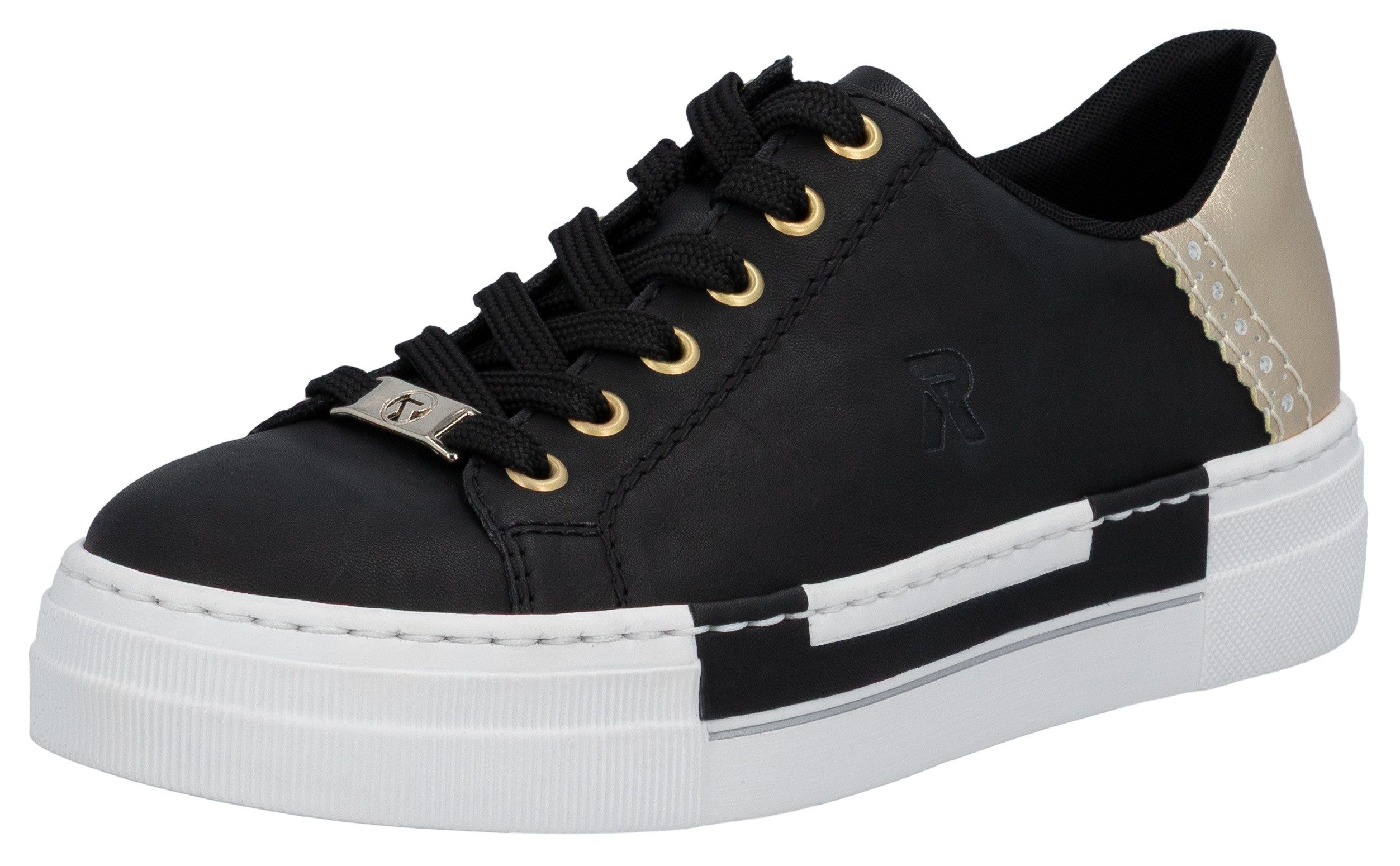 Rieker Plateausneaker mit Metallic-Fersenkappe, Freizeitschuh, Halbschuh, Schnürschuh