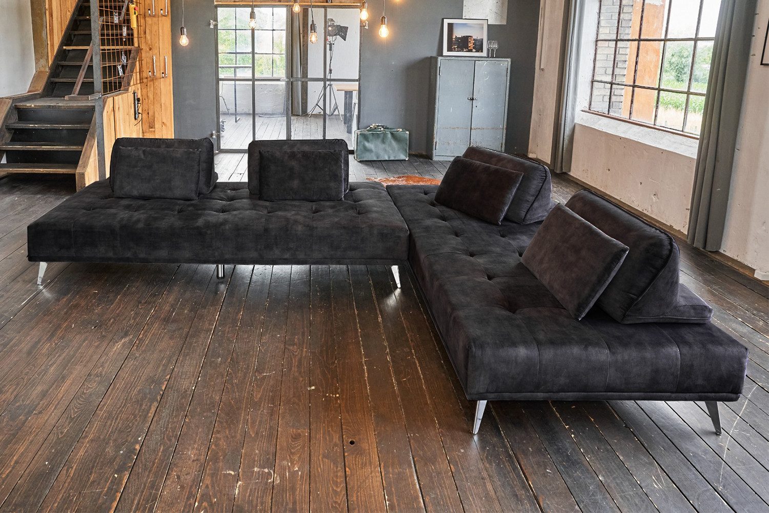 KAWOLA Schlafsofa WIOLO, Couch Stoff oder Velvet, mit oder ohne Hocker, verschiedene Farben