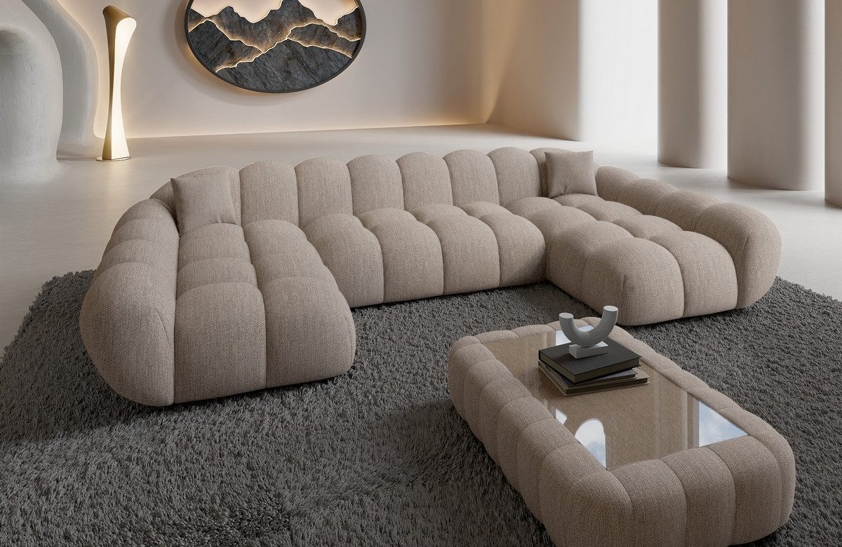 Sofa Dreams Loungesofa Maleron U Form Studio Design Couch, 6-Sitzer, Polster Wohnlandschaft, Strukturstoff Bezug in Beige