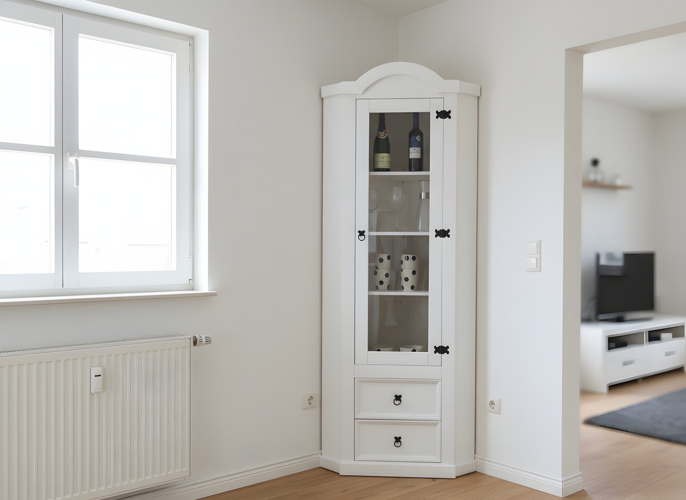 ebuy24 Vitrine New Mexico Eckschrank mit 1 Glastür und 2 Schublad