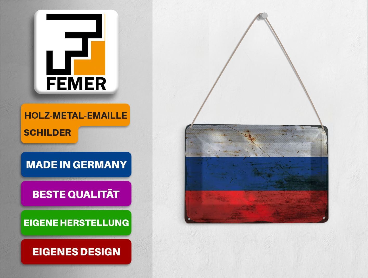 Femer GmbH Postkarte Flagge Russland 14x10 cm Flag of Russia Rost, unfrankiert