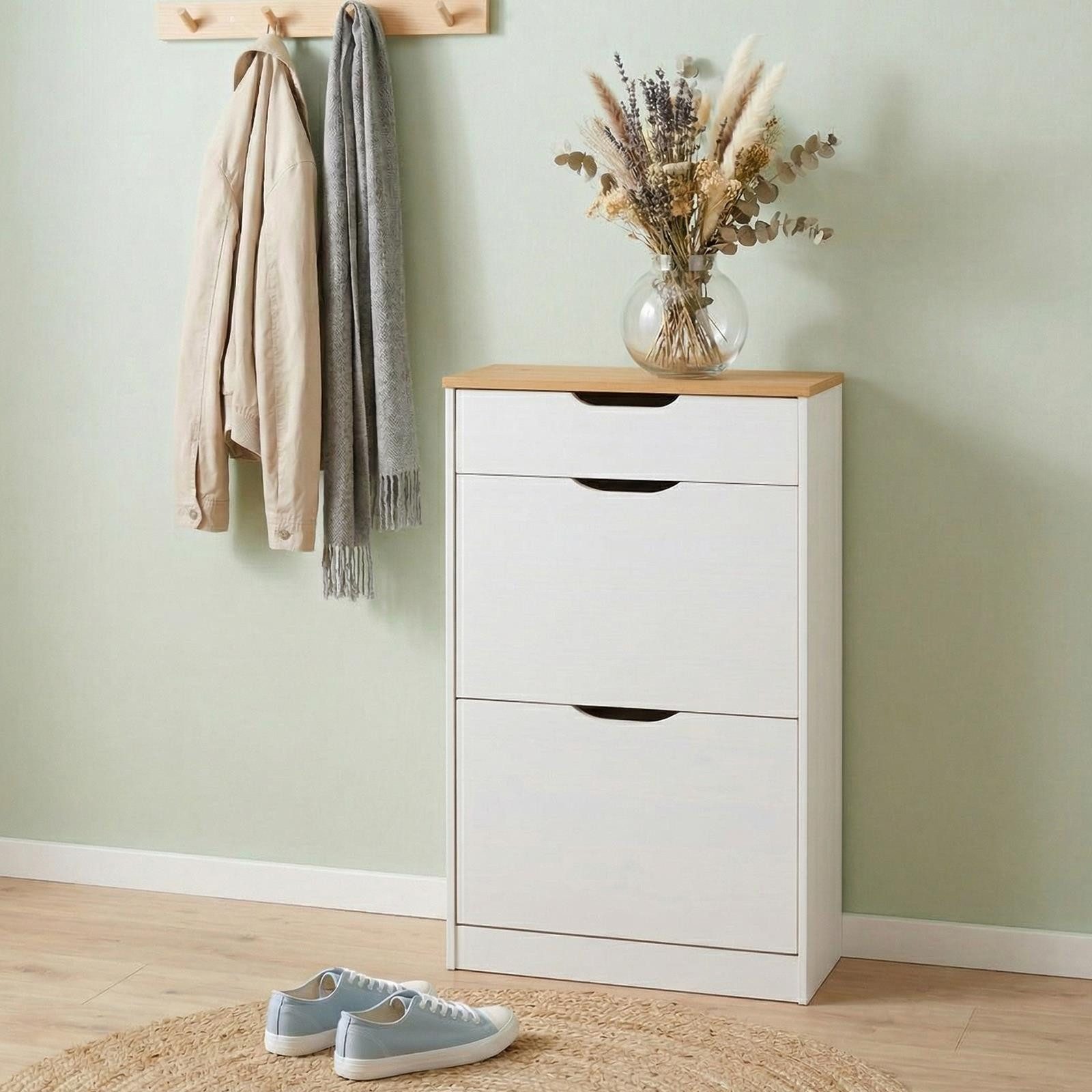 IDIMEX Schuhkipper BASIL, Schuhschrank, weiß/braun, Lackiert