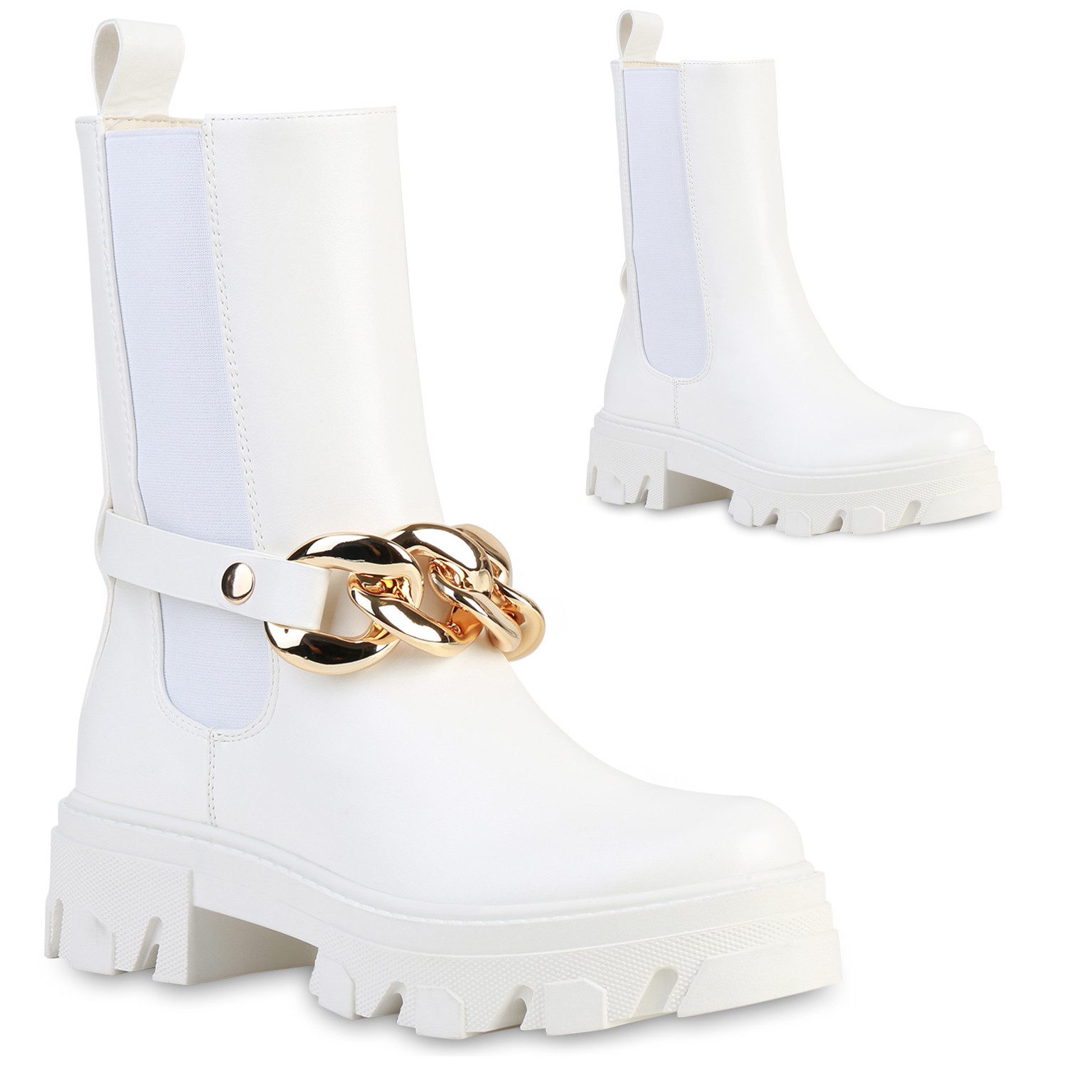 VAN HILL 837633 Plateaustiefelette Damen Plateau Ботинки Stiefeletten Ketten Stiefel Profil-Sohle