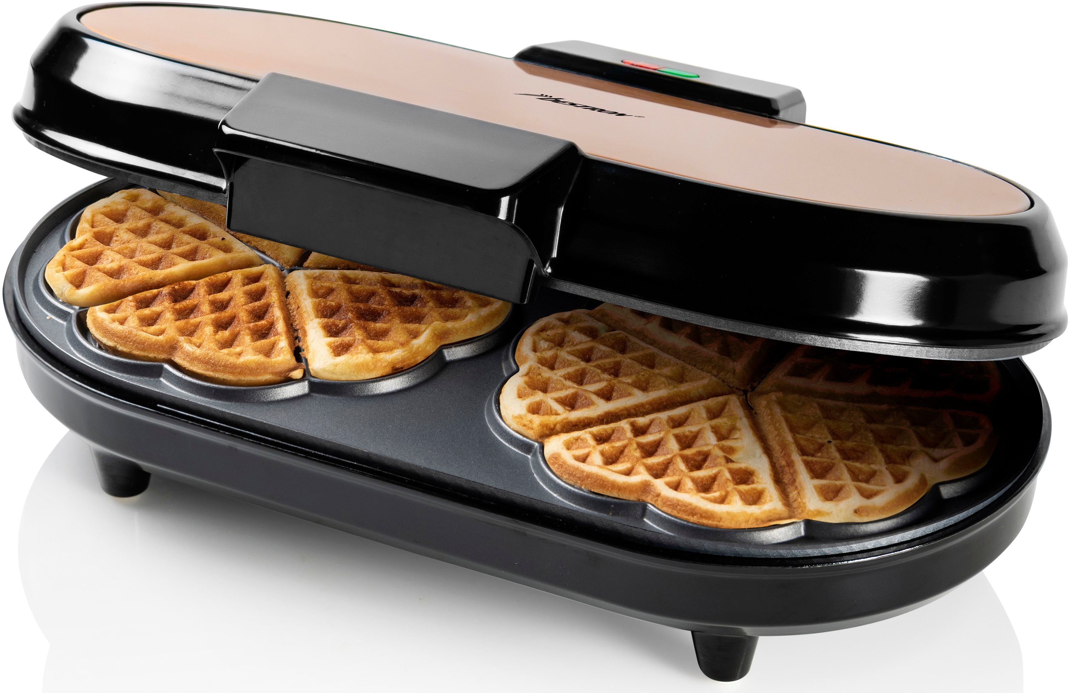 bestron Waffeleisen ADWM730CO, 1200 W, für klassische Herzwaffeln, mit  Backampel & Antihaftbeschichtung