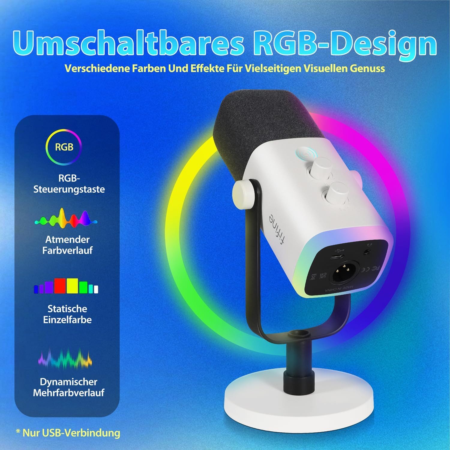 FIFINE Mikrofon XLR Mikrofon Dynamisch für Streaming Podcast Studio, USB Microphone, mit Stummschalttaste, für Gaming PC PS4/5 Mac Mixer Soundkarten – Bild 5 von 5