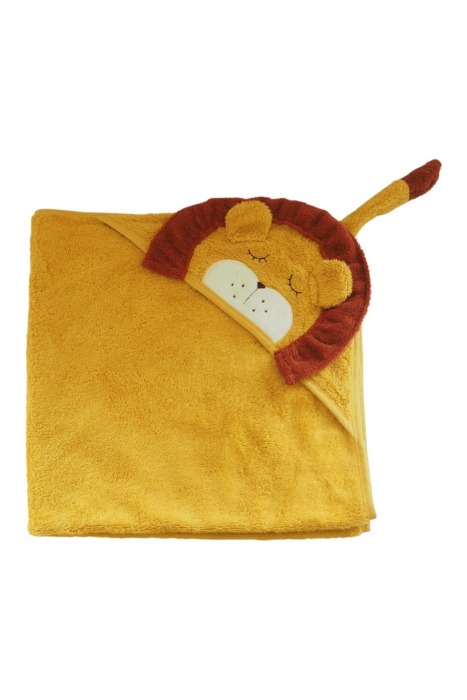 kikadu Badeponcho Kapuzen-Handtuch Löwe Mustard, kuschelig weich Bio-Baumwolle