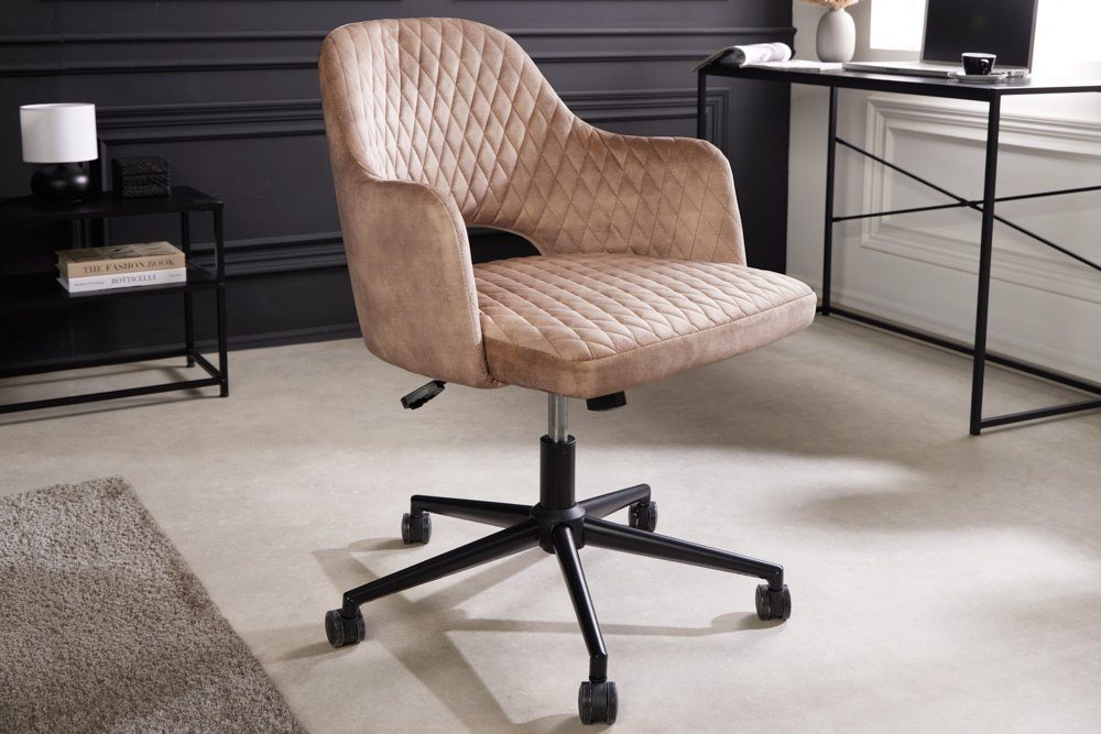 riess-ambiente Bürostuhl PARIS greige / schwarz (Einzelartikel, 1 St), Arbeitszimmer · Samt · Armlehnen · höhenverstellbar · drehbar · Retro