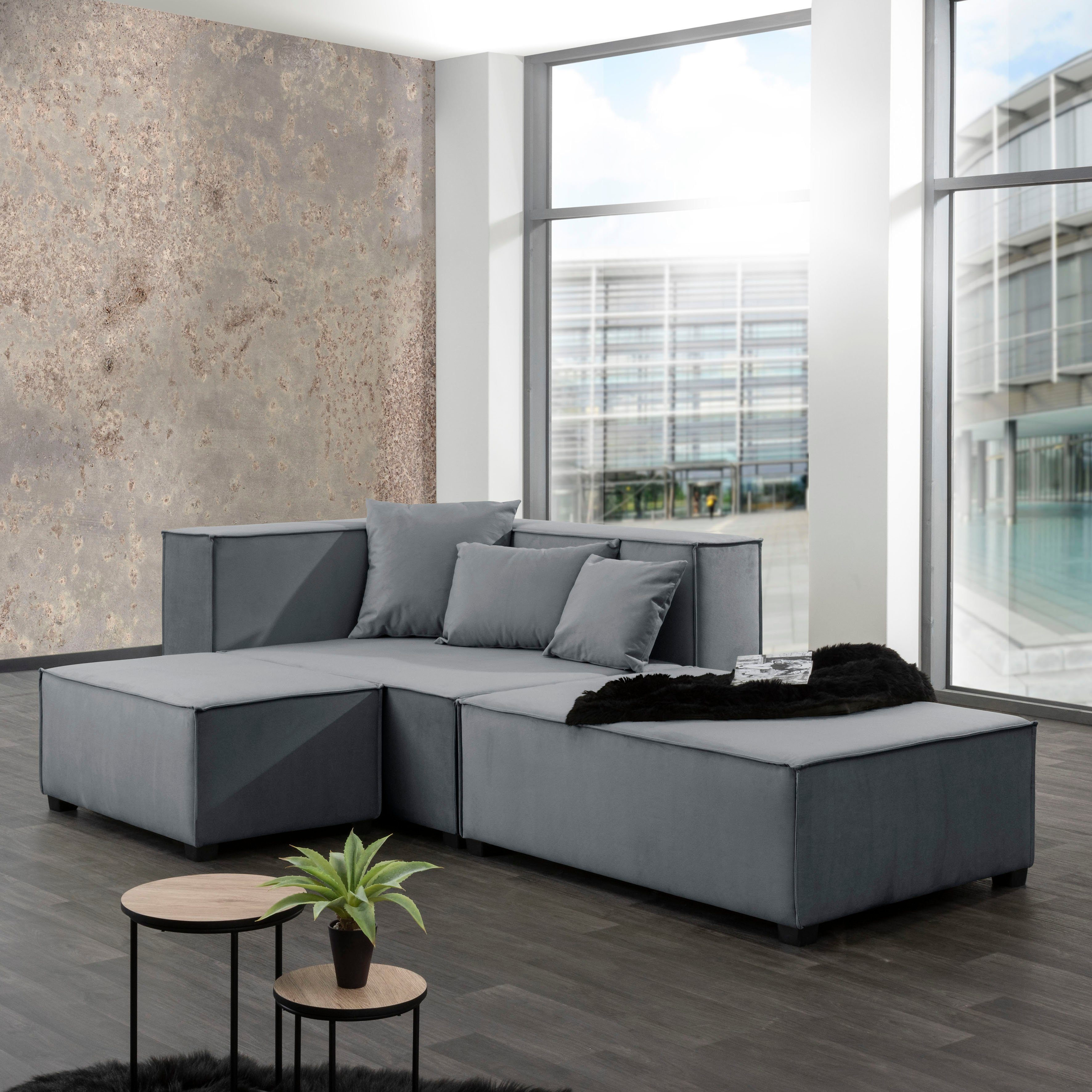 Max 5 08 Winzer® aus Wohnlandschaft kombinierbar Set, MOVE, inklusive Zierkissen, grau 3 Sitz-Elementen, Sofa-Set
