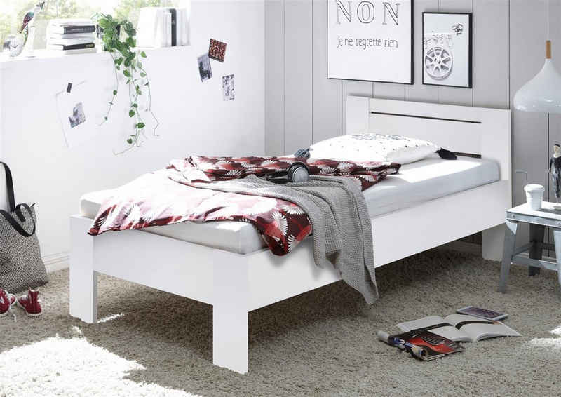 möbelando Futonbett Saturn, Stilvolles Futonbett 90 x 200 cm - Komfortables Jugendzimmer Einzelbett in Weiß - 95 x 76 x 204 cm (B/H/T)