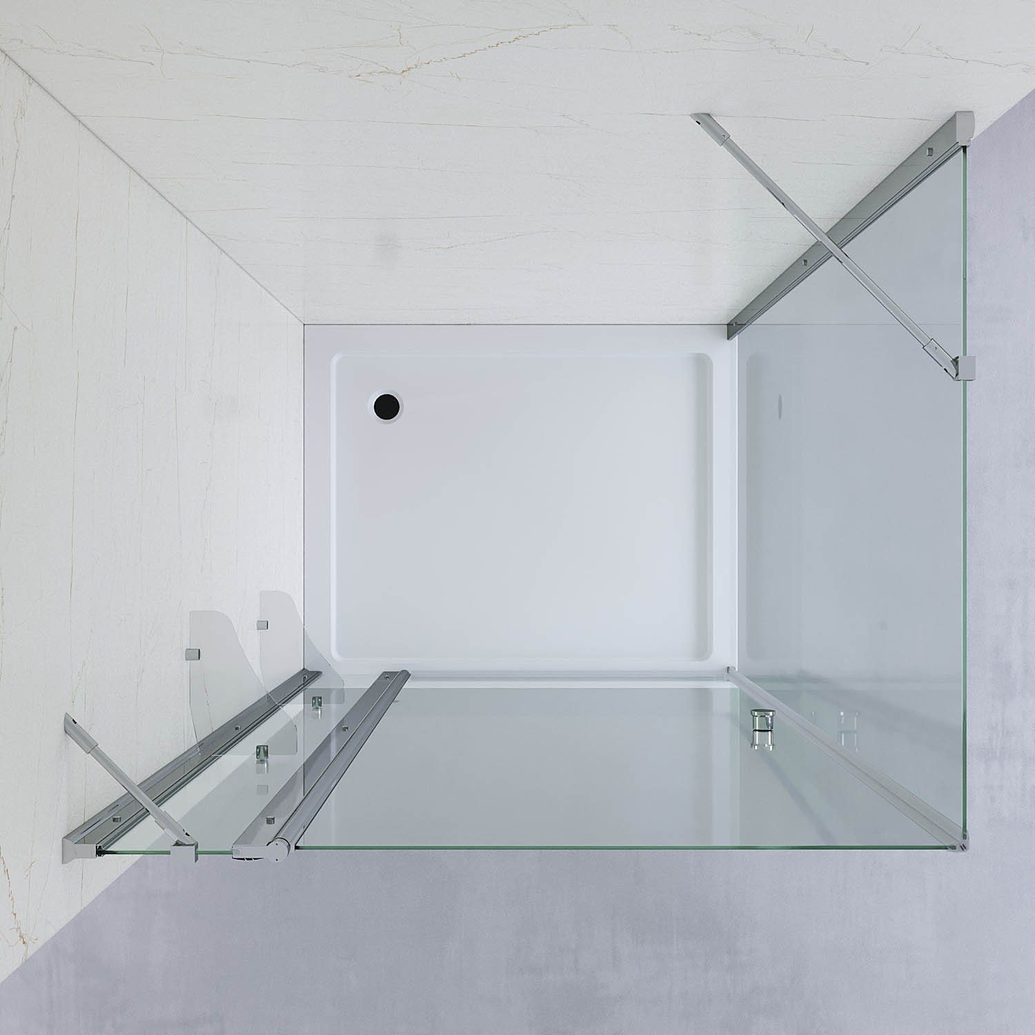 AQUABATOS Eckdusche Eckdusche Duschkabine Eckeinstieg Duschtür an Festteil mit Seitenwand, BxT: 90x80 cm, Einscheiben-Sicherheitsglas (ESG) 5 mm, Ebenerdige Montage möglich, Hebe-Senk-Funktion, Magnetverschluss