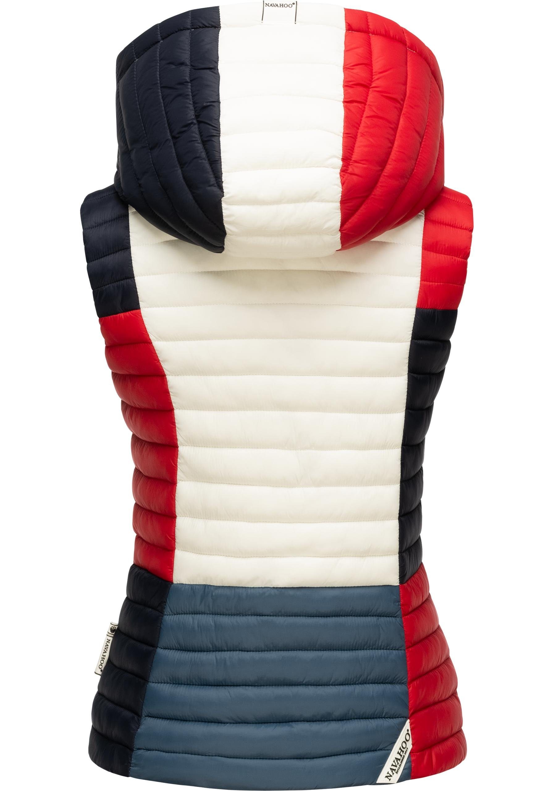 Navahoo Steppweste Shadaa Multikulti Ärmellose Damen Weste im Colourblocking-Stil und Kapuze