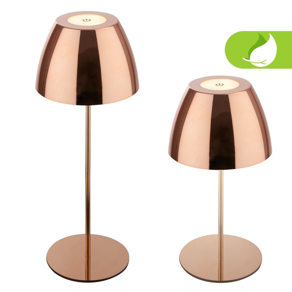 Briloner Leuchten Tischleuchte Tischlampe dimmbar Outdoor Akku touch Kupfer Kabellos, Dimmfunktion, LED fest integriert, 2700K - Extra-Warmweiß, Tischlampe kabellos 13,5 x 36 cm Kupferfarbig 2,5W Wohnzimmer Outdoor