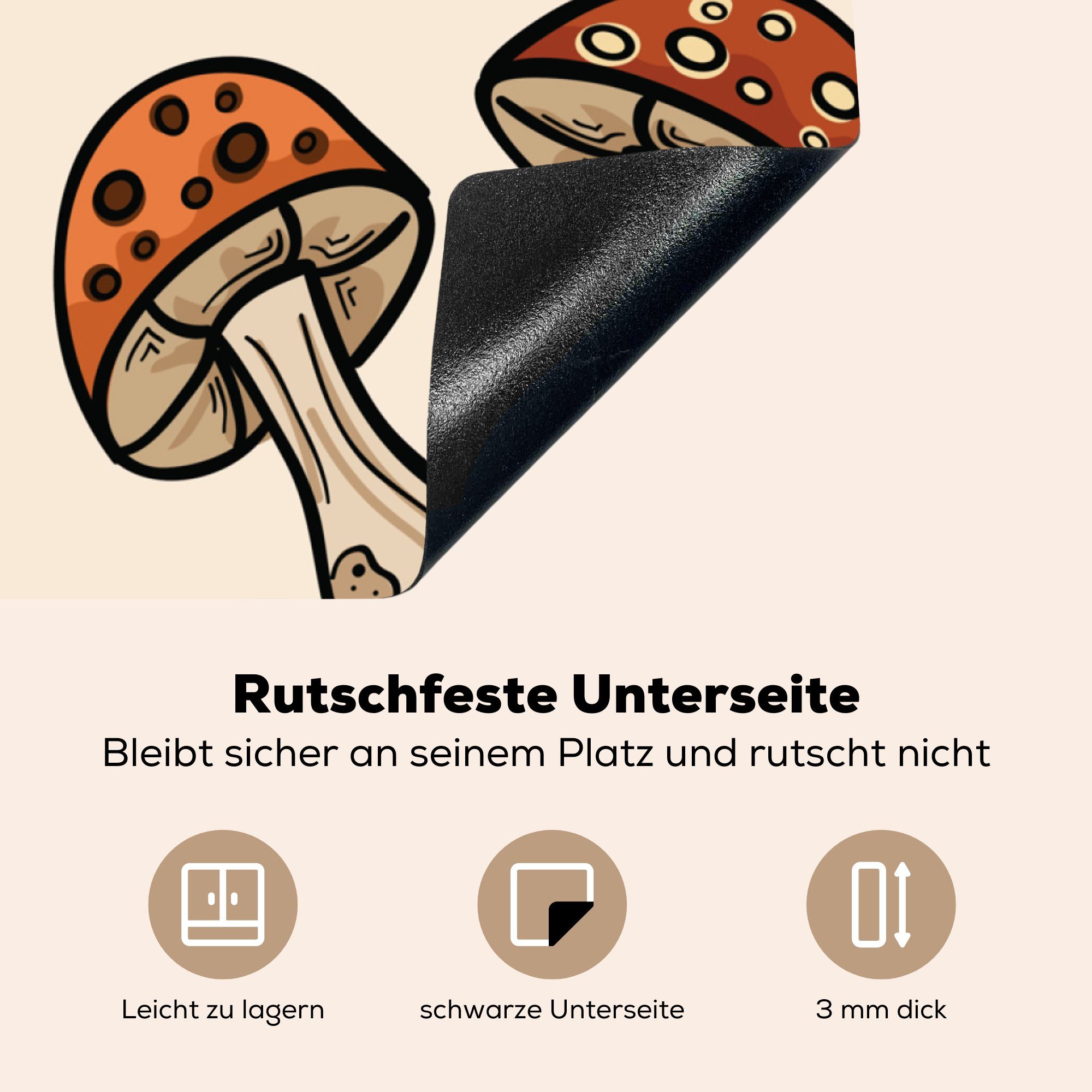 Vinyl, Pilze - Herdblende-/Abdeckplatte Ceranfeldabdeckung, 78x78 tlg), Muster Arbeitsplatte (1 MuchoWow für cm, Orange, küche -