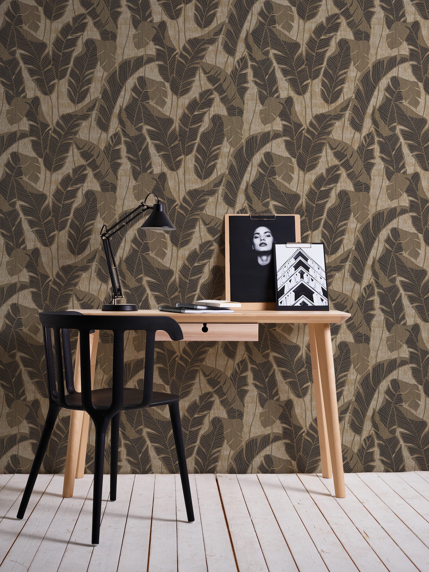Bricoflor Vliestapete Palmenblätter in Gold Creme Elegante Tapete mit Feder günstig online kaufen