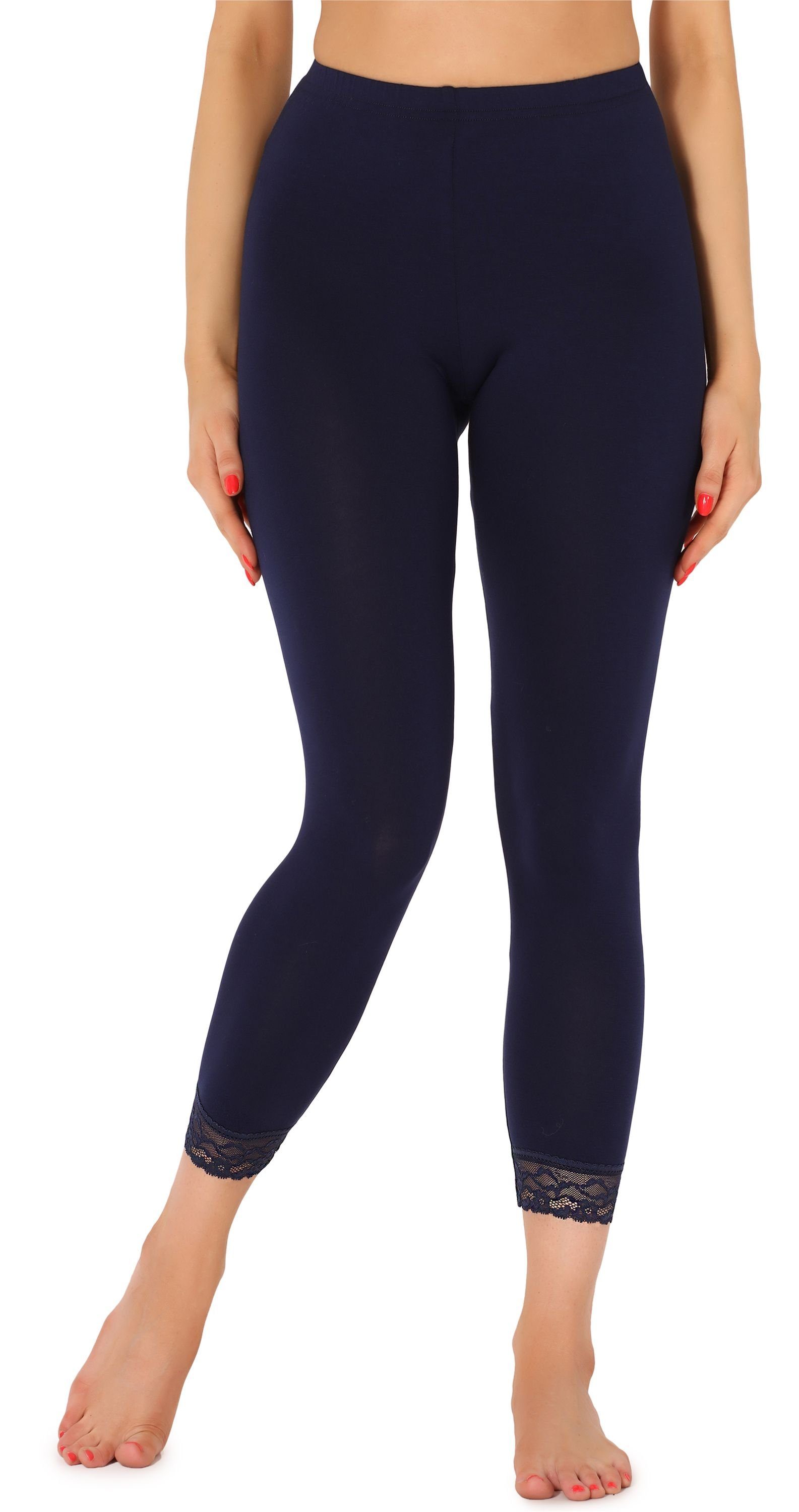 Merry Style Leggings Damen 7/8 Leggings mit Spitze MS10-342 (1-tlg) elastischer Bund Marineblau | Leggings