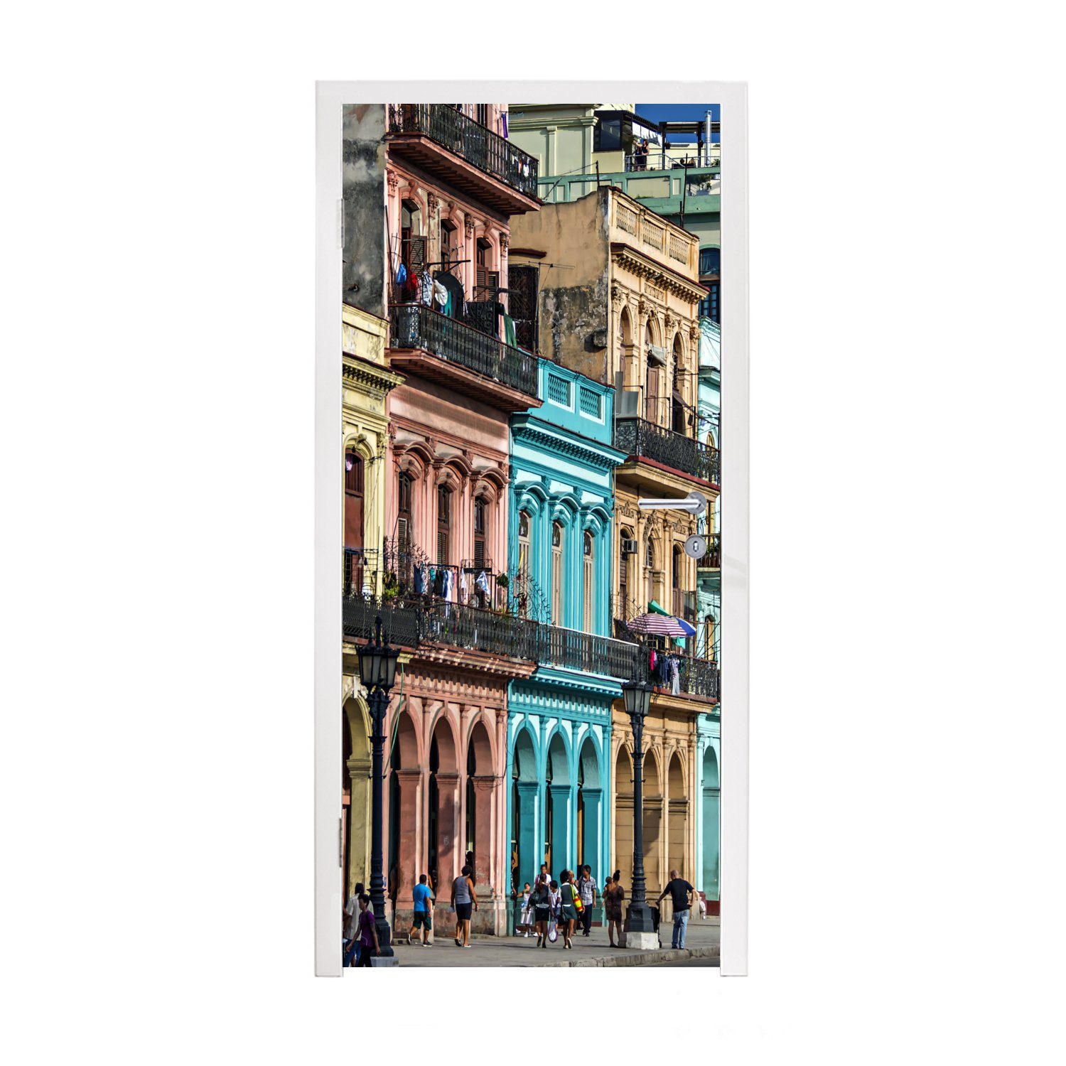 MuchoWow Türtapete St), Matt, Türaufkleber, Bunte Fototapete der für Tür, Stadt Gebäude Havanna, kubanische 75x205 (1 in cm bedruckt