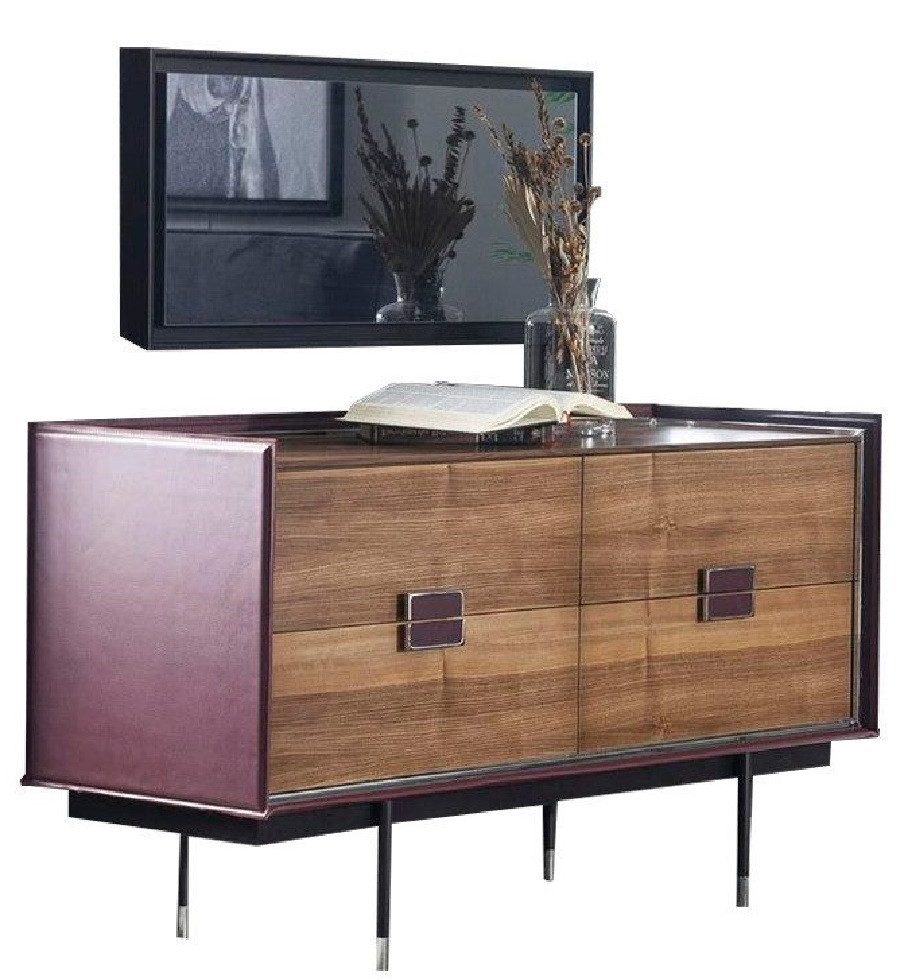 Xlmoebel Schubkastenkommode Elegante Holzkommode mit Lederakzenten für stilvolles Wohnen (Kommode, 1 St., Kommode), Hergestellt in Europa