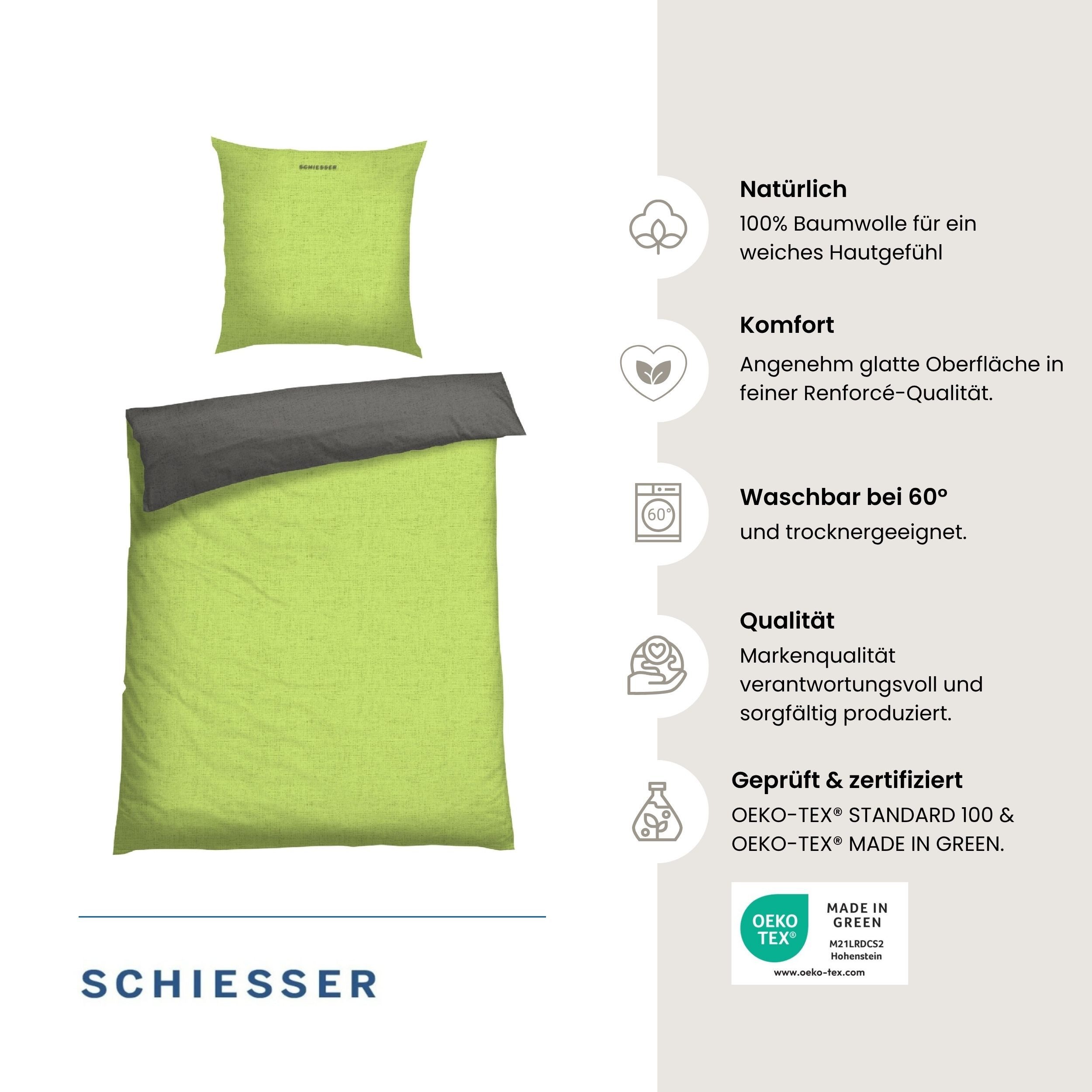 Schiesser Wendebettwäsche Doubleface aus weicher Baumwolle mit edlem Melangeeffekt, Renforcé, 2 teilig, ab Größe 135x200 cm erhältlich, OEKO-TEX® MADE IN GREEN – Bild 2 von 5