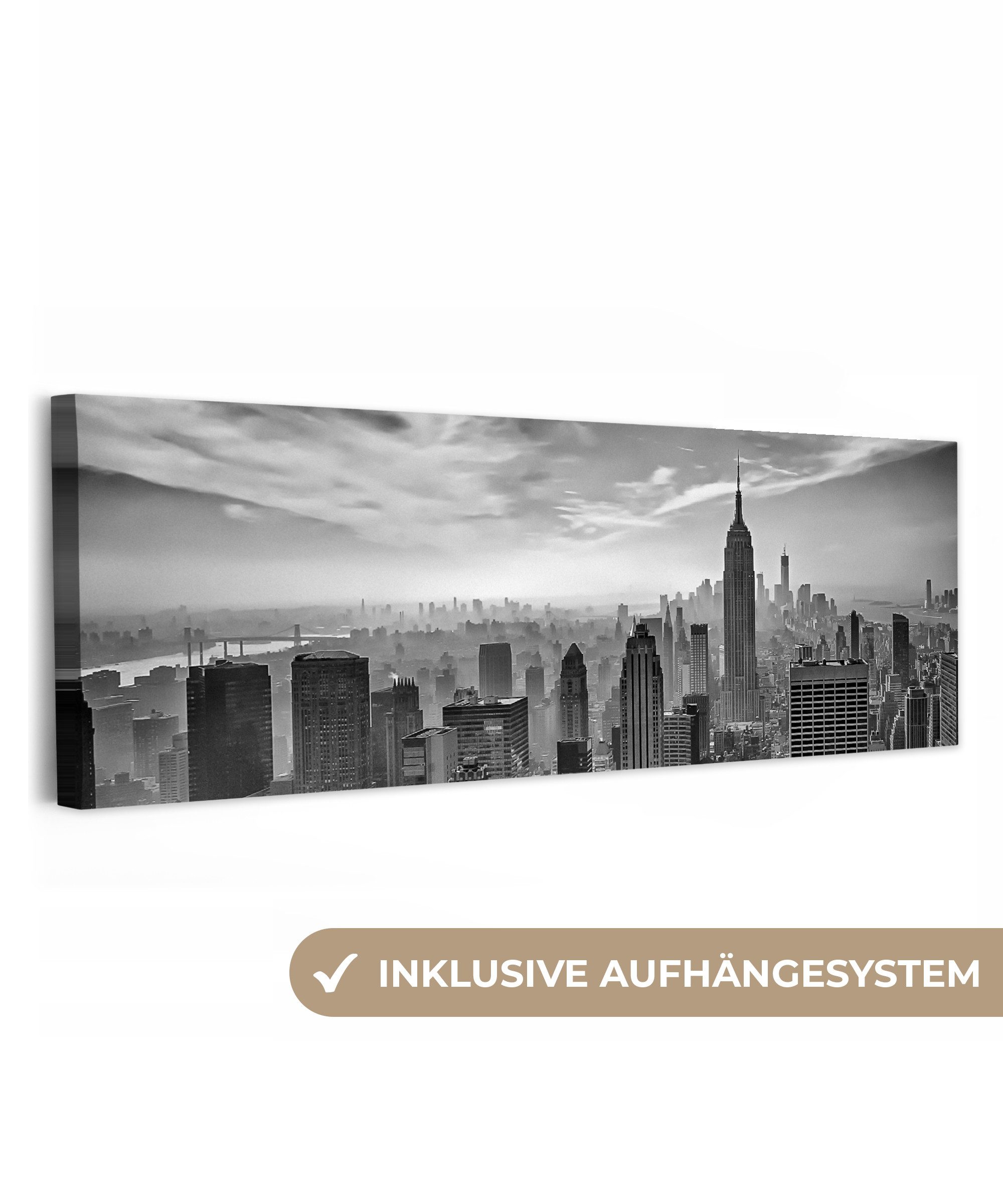 OneMillionCanvasses® Leinwandbild Panorama Architektur - Schwarz und weiß - Stadt - Skyline - New York, Fotodruck (1 St), Wandbild, Deko Schlafzimmer Wohnzimmer Flur 60x20 cm