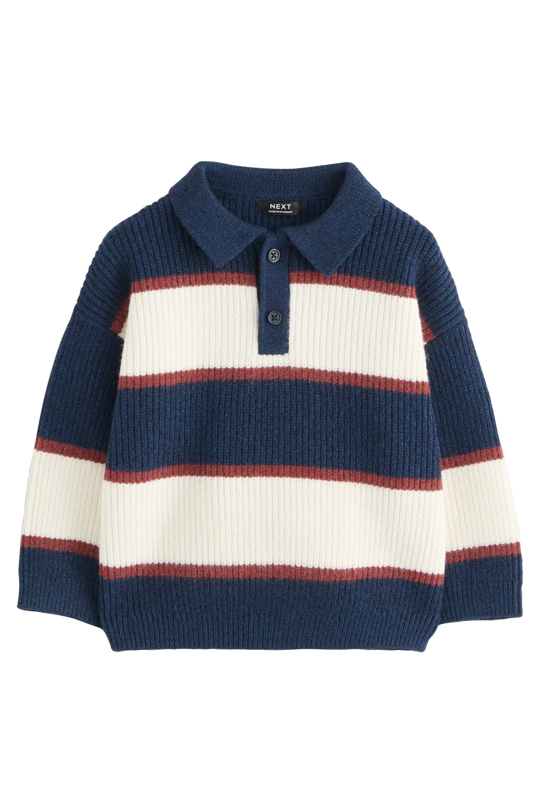 Polokragenpullover Gestricktes Rugby-Poloshirt mit Streifen