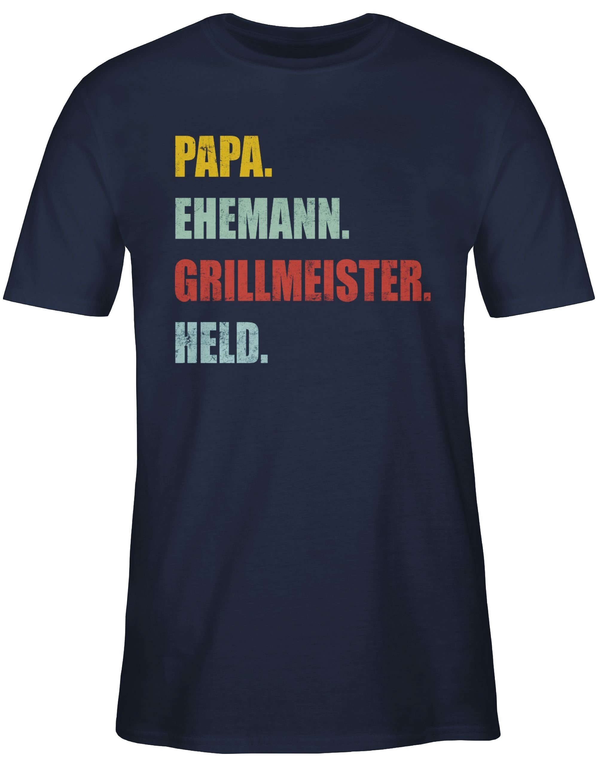 1 für Effekt Retro Blau Vatertag Ehemann Papa Navy Shirtracer Held Grillmeister Papa T-Shirt Vintage Geschenk