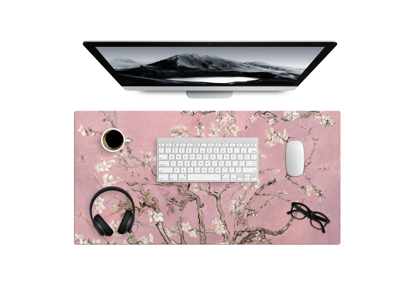 MuchoWow Gaming Mauspad Mandelblüte - Kunst - Van Gogh - Rosa (1-St), Gaming Mauspad XXL, Schreibtischunterlage, Desk Mat Groß, 80x40 cm