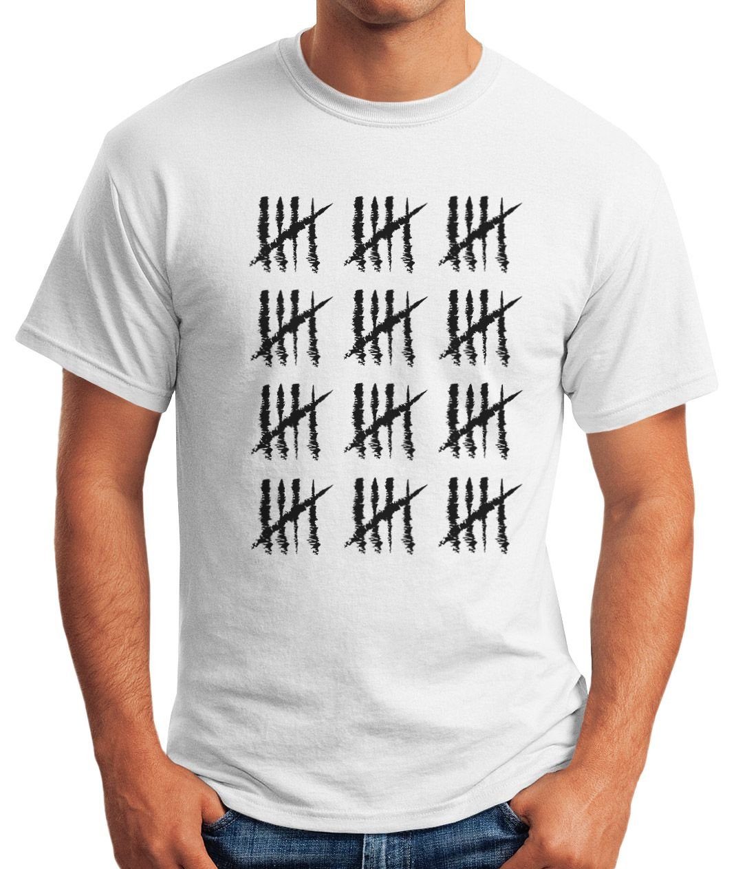 MoonWorks Print-Shirt Herren T-Shirt [object Geburtstag Alter Moonworks® 60 Jahrgang Strichliste Jubiläum weiß Fun-Shirt Object] Print Geschenk Striche mit