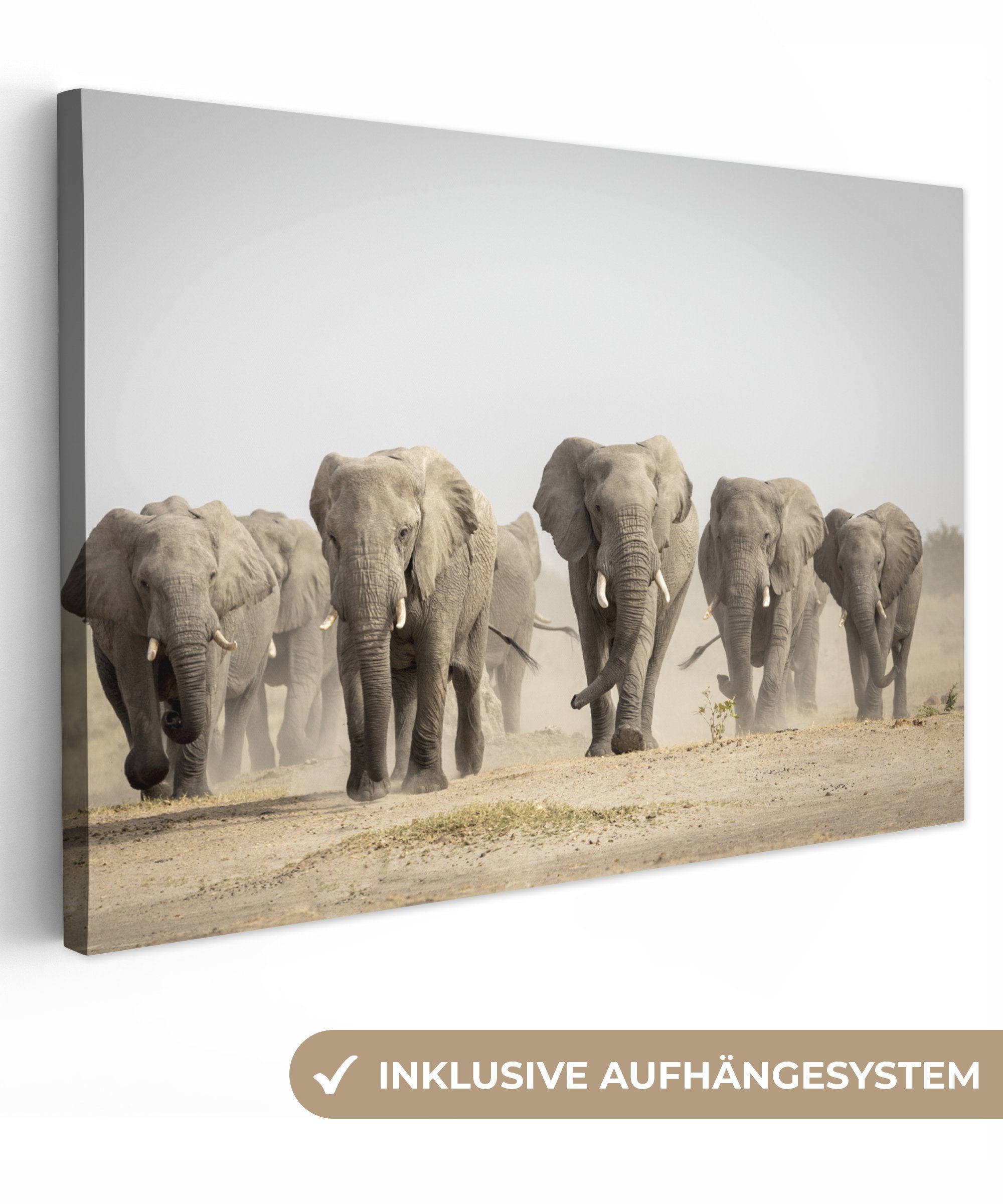 OneMillionCanvasses® Leinwandbild Elefant - Afrikanisch - Stoff, Fotodruck (1 St), Leinwand Bilder Klein, Wand Dekoration Aesthetic 30x20 cm