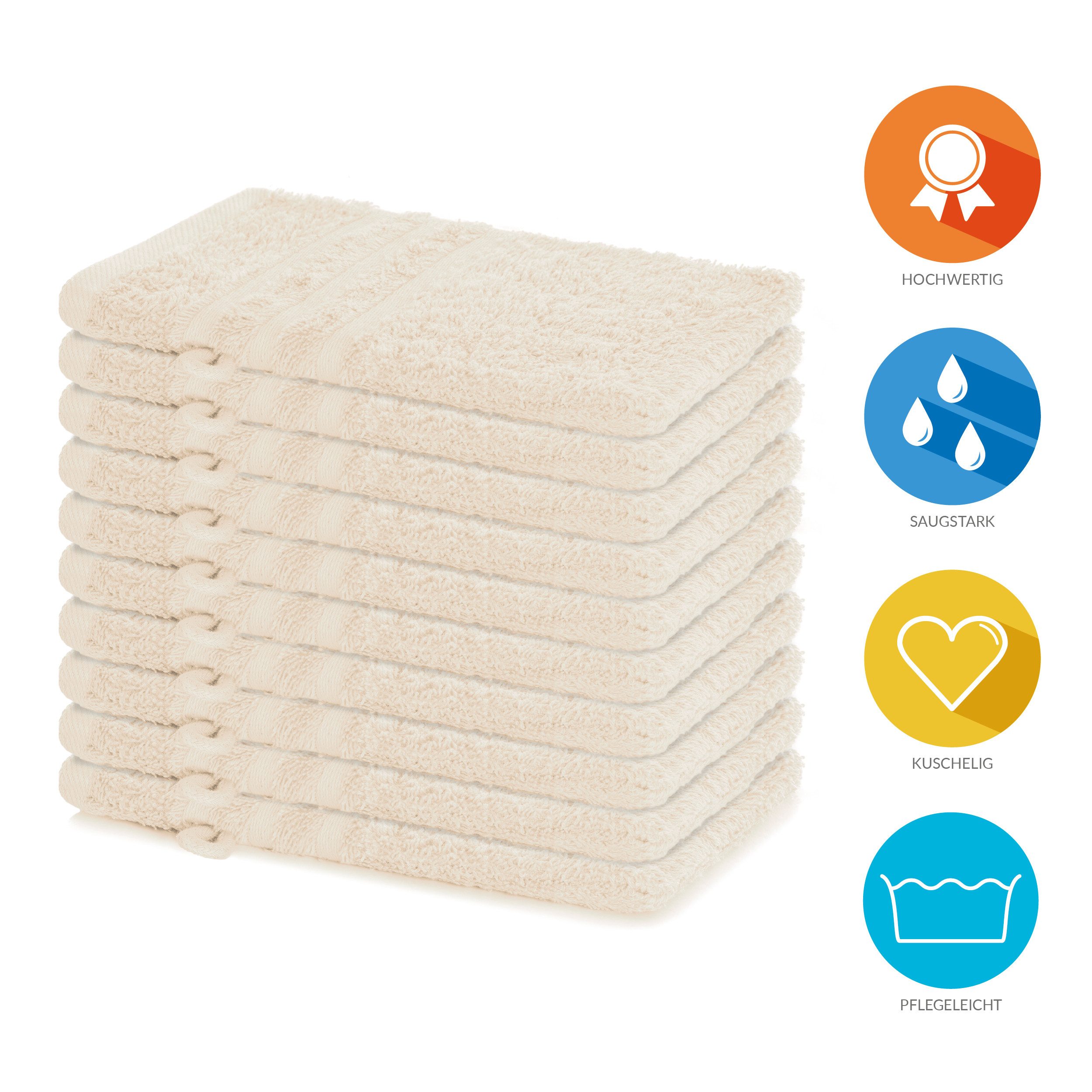 Lavea Waschhandschuh 10er Set Waschhandschuhe, 15 x 21 cm, Elena-Frottierserie, Waschlappen, 100% Baumwolle (10er Set), 500 g/m² Frottier, weich & saugstark, pflegeleicht