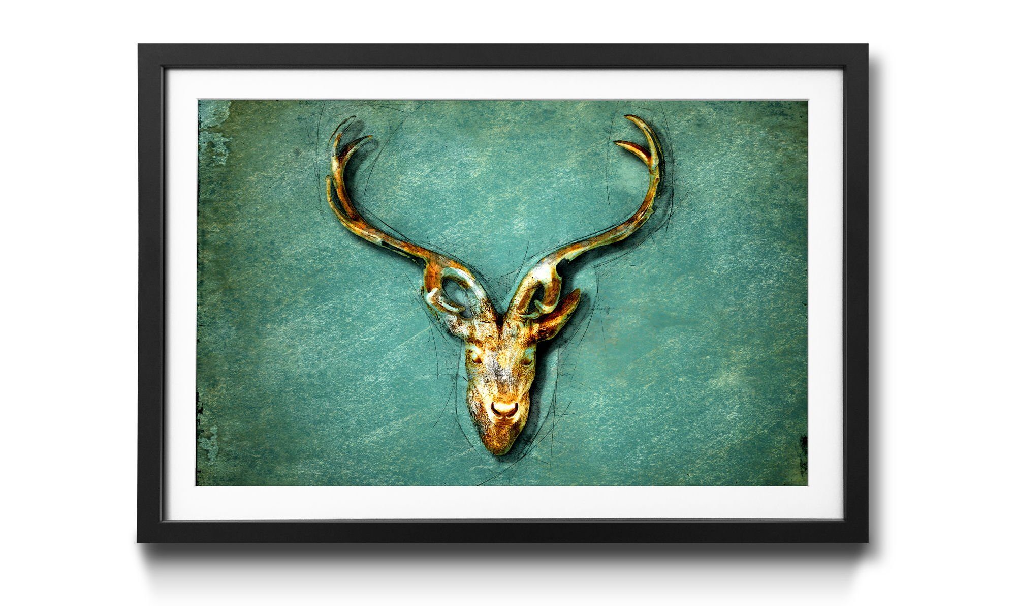 WandbilderXXL Bild mit Rahmen The Deer, Tierschädel, Wandbild, in 4 Größen erhältlich