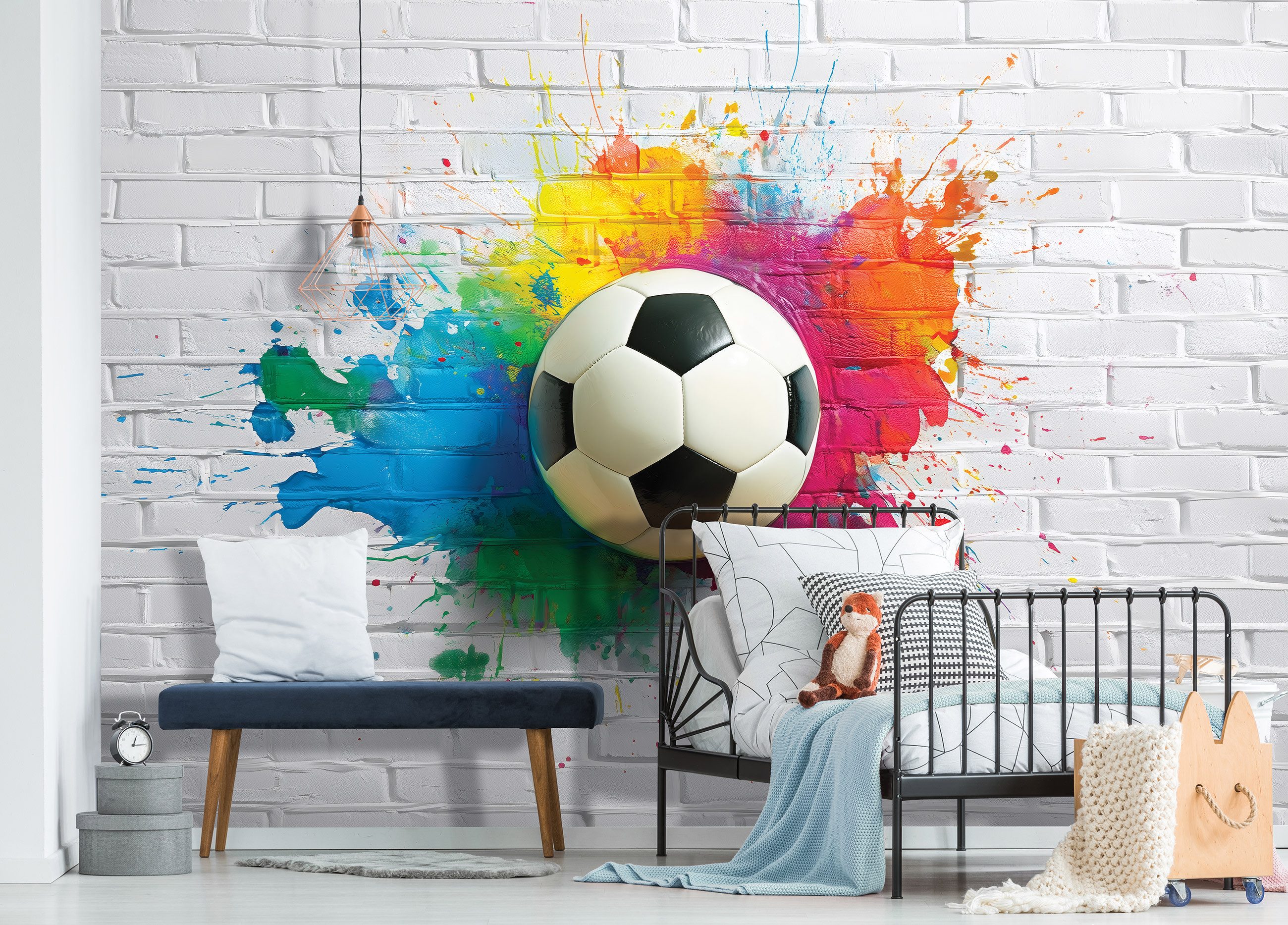 Wallarena Fototapete Junge Fußball - Mehrfarbig - Jugendliche - Vlies - Schlafzimmer, glatt, (2 St), 100x70cm