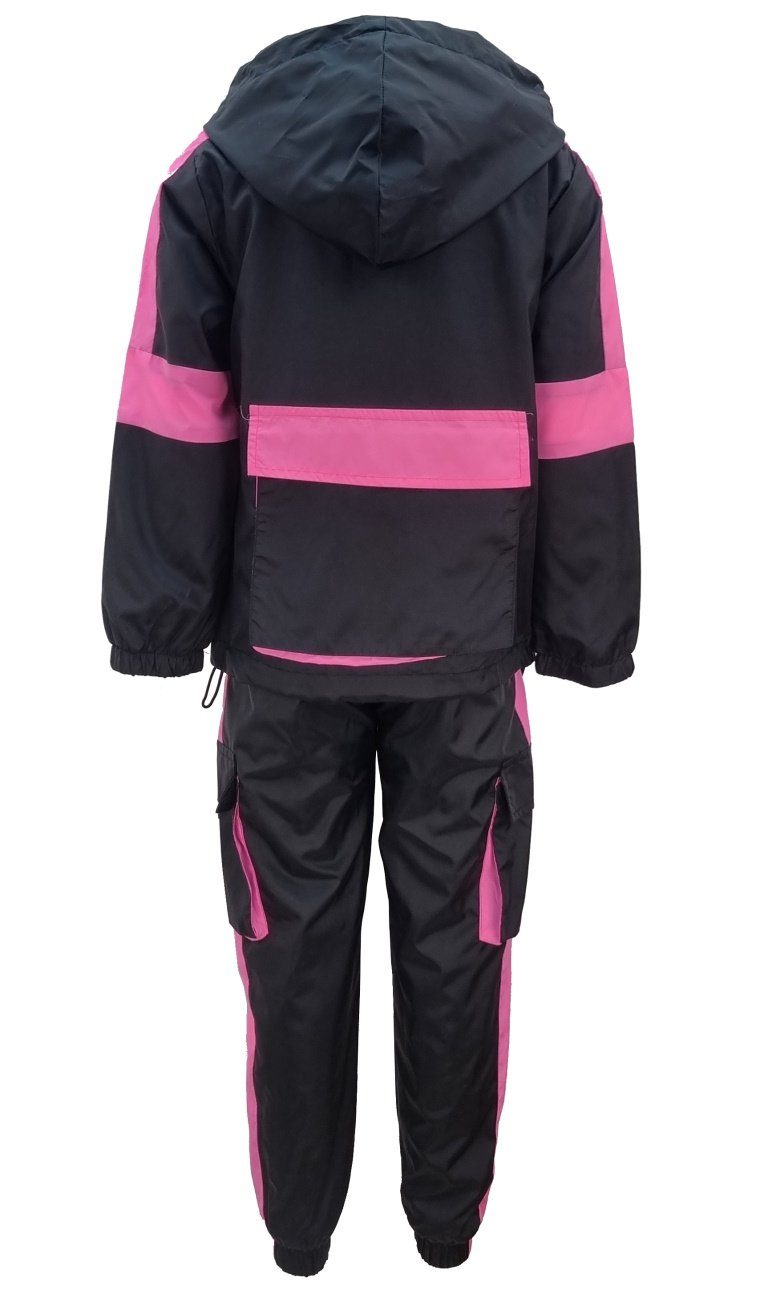 Windjacke + Schwarz/Pink Regenanzug Matschanzug Regenkombination Fashion Regenanzug MF678 (Set, Jacke Hose) Girls
