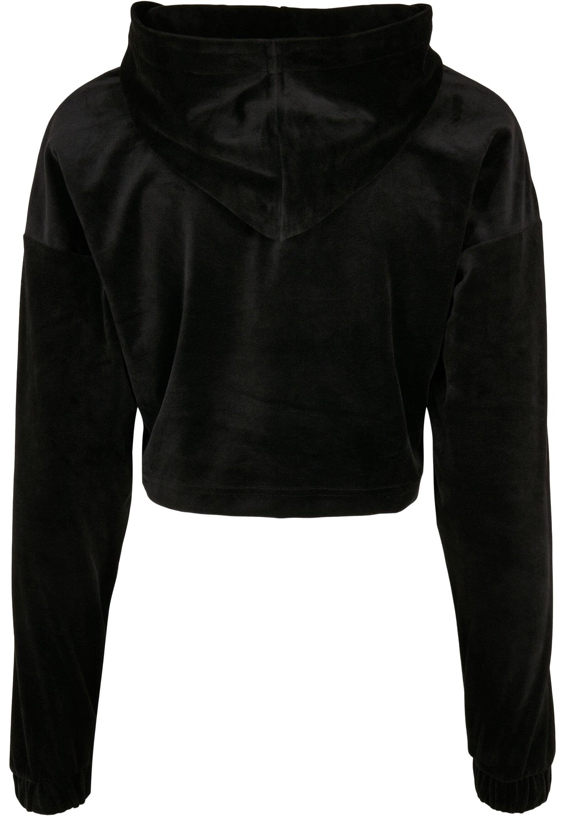 CLASSICS URBAN Velvet Kapuzenpullover Hoody black Damen Ladies Oversized (1-tlg) Cropped