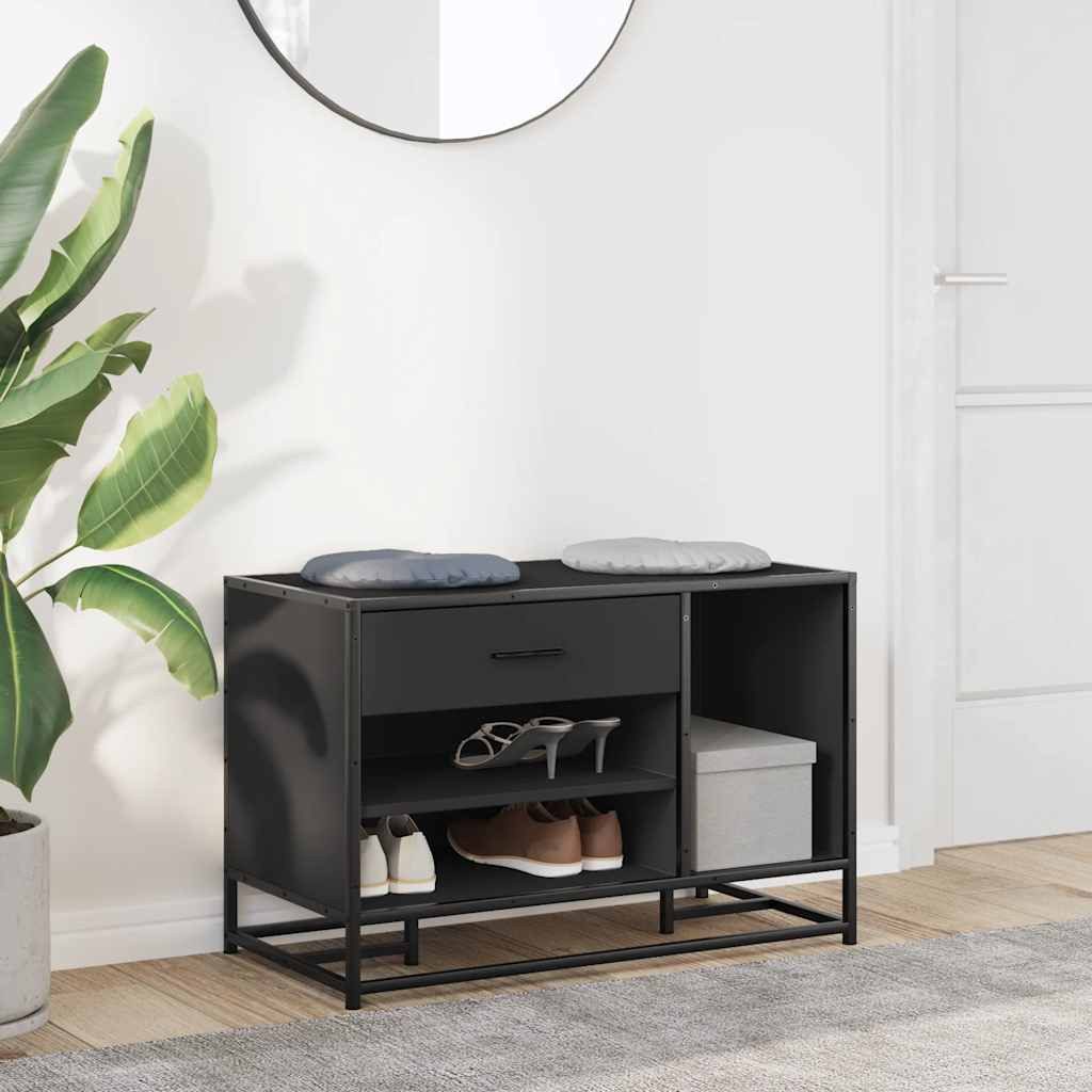 vidaXL Sitzbank Schuhbank Schwarz 80x40x53,5 cm Holzwerkstoff und Metall