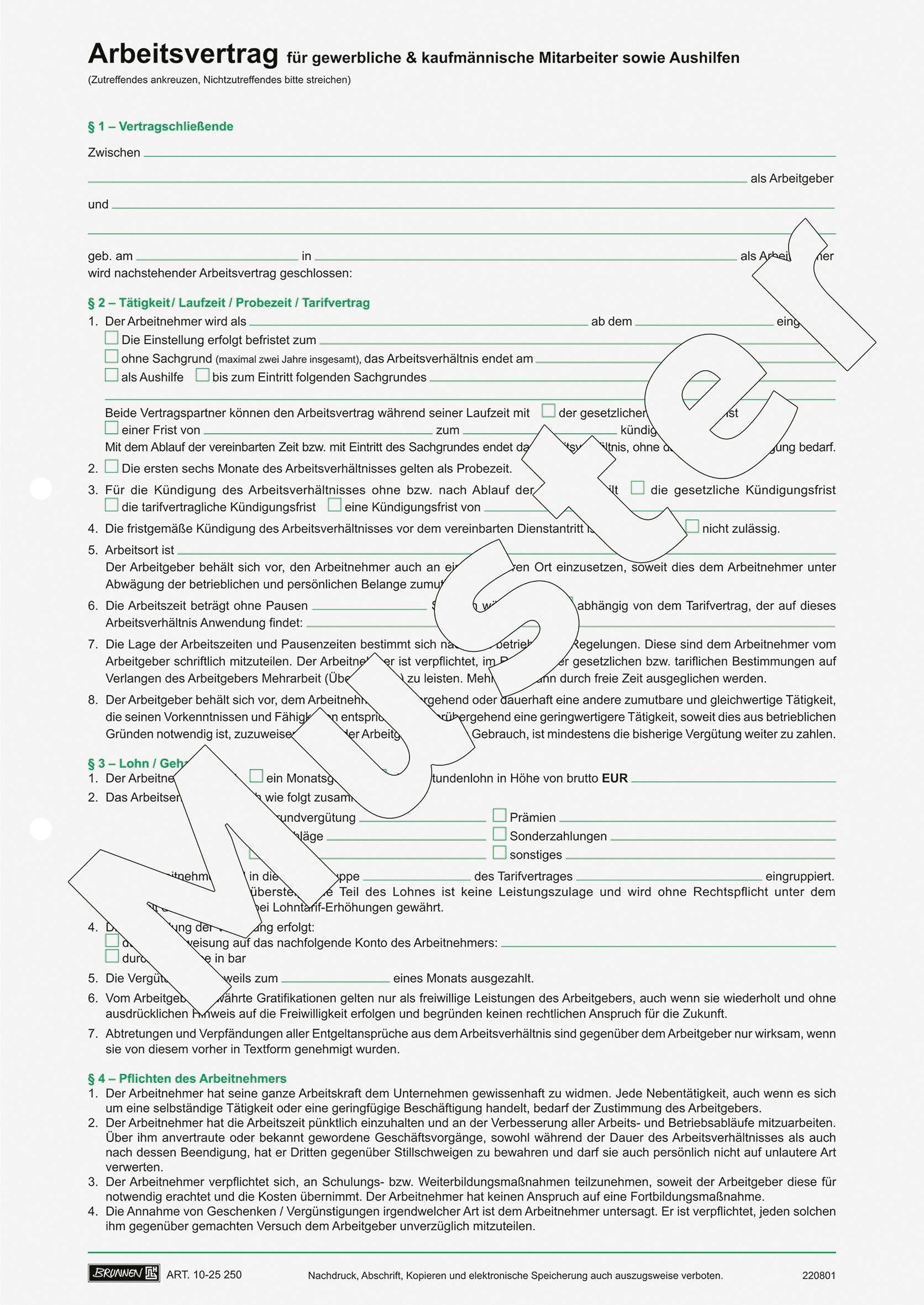 BRUNNEN Formularblock Formular "Arbeitsvertrag für gewerbliche Arbeitnehmer" A4