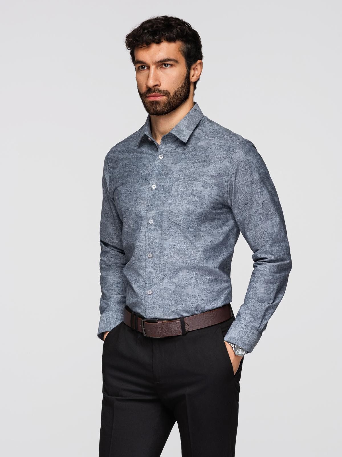 Langarmhemd Herren Regular-Fit Flanellhemd aus Baumwolle mit floralem Muster