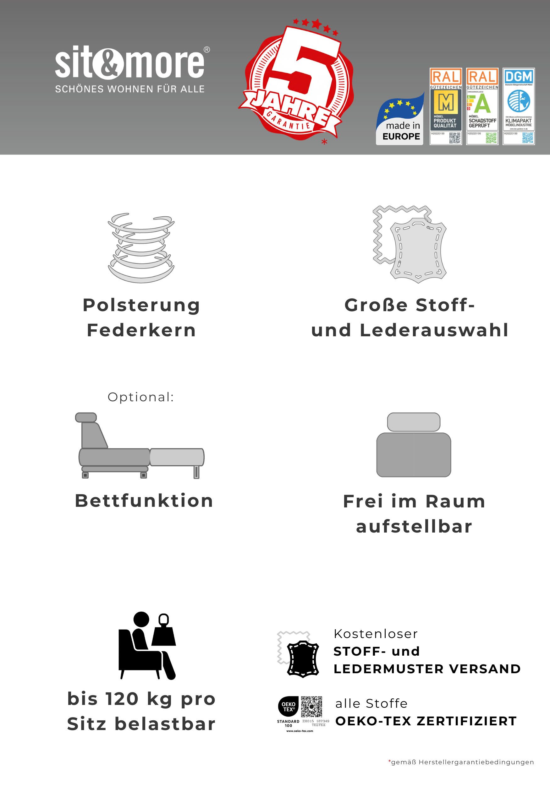 sit&more 3-Sitzer Safira, inklusive komfortablem Federkern, wahlweise mit Bettfunktion