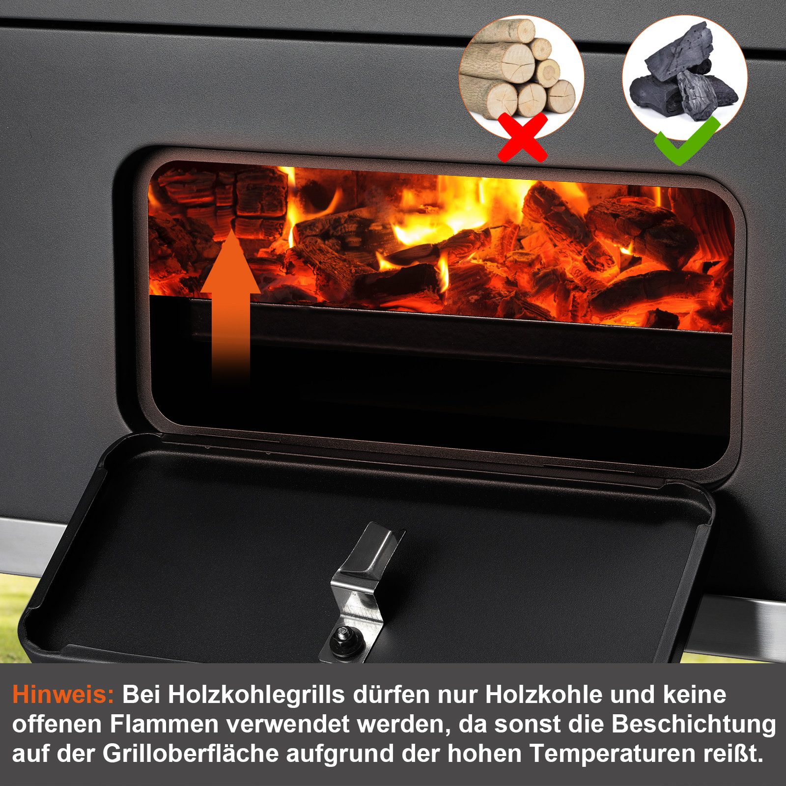 TLGREEN Holzkohlegrill Grillwagen XXL, mit Rädern & Thermometer, Hochwertiger Grillwagen für Garten Camping Picknick, Smoker Grill mit Deckel, Höhenverstellbare – Bild 4 von 5