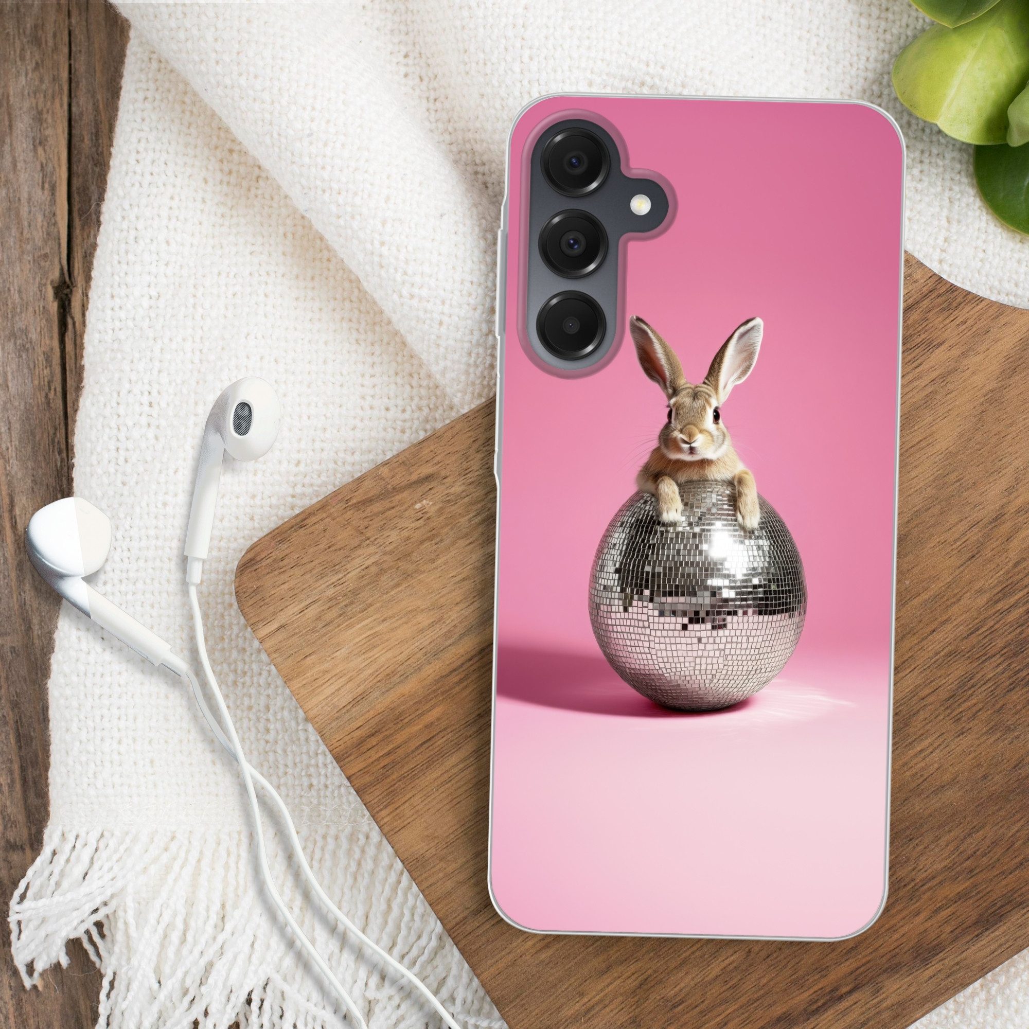 MuchoWow Handyhülle für Samsung Galaxy A16 5G Hase - Schleife -Diskokugel, Phone Case, Silikon, Schutzhülle Dünn