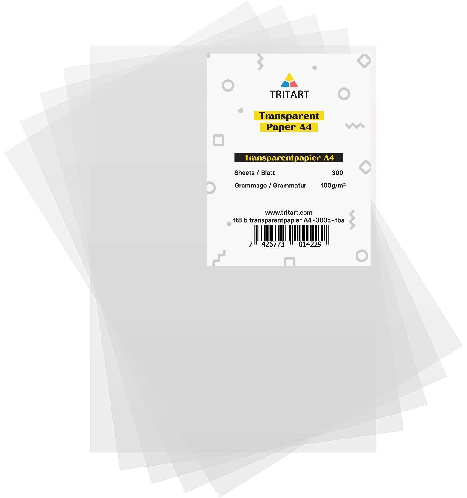Tritart Transparentpapier Transparentpapier Bedruckbar Weiß DIN A4 Abpauspapier zum Bedrucken, Pergamentpapier 300 Blatt 100g/m² Transparent Papier Bögen